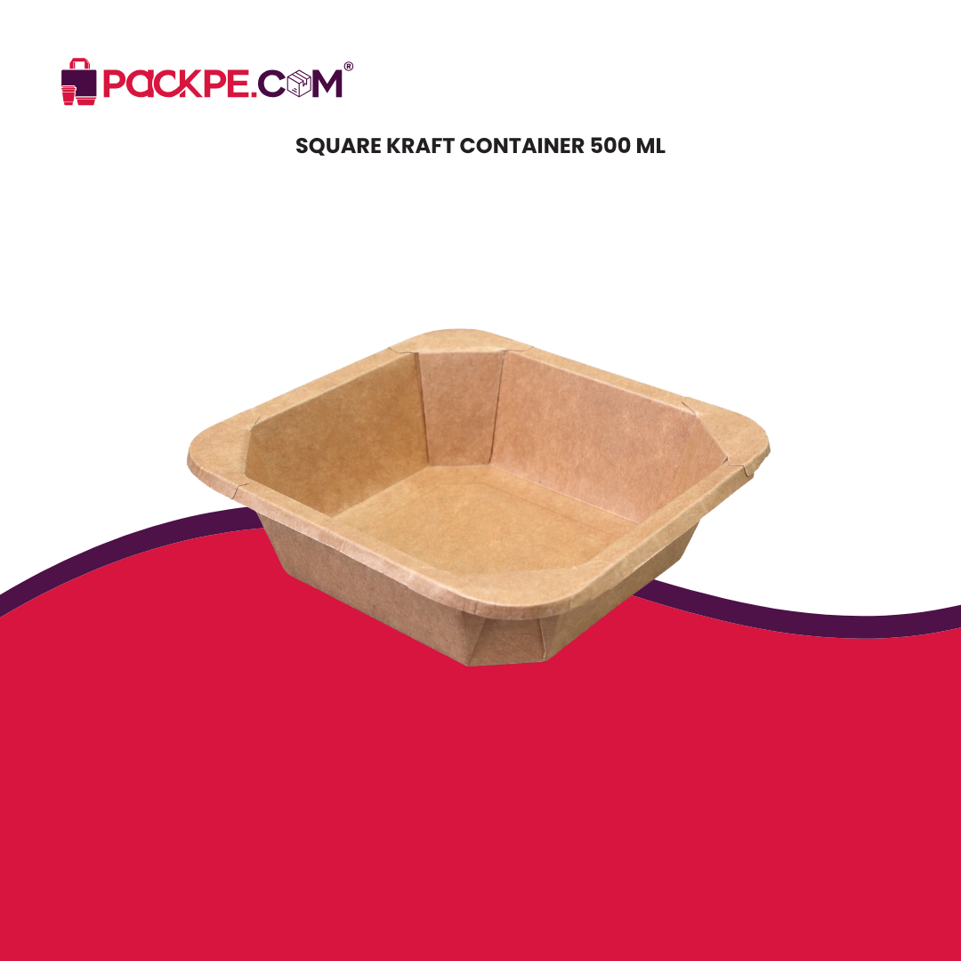Square Kraft Container 500 ml - Pack of 500 - Packpe.Com