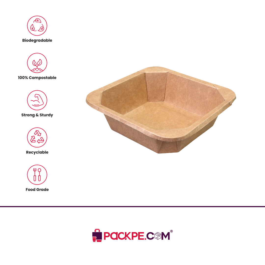 Square Kraft Container 500 ml - Pack of 500 - Packpe.Com