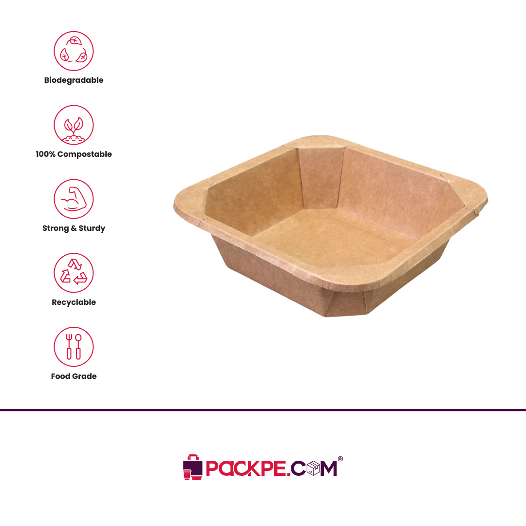 Square Kraft Container 750 ml - Pack of 500 - Packpe.Com
