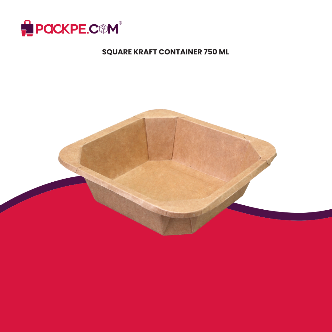 Square Kraft Container 750 ml - Pack of 500 - Packpe.Com