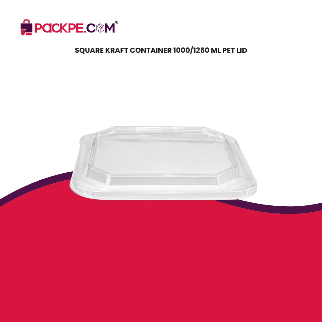 Arrowpack Square Kraft Container PET Lid 1000/1250 ml – Pack of 500 - Packpe.Com