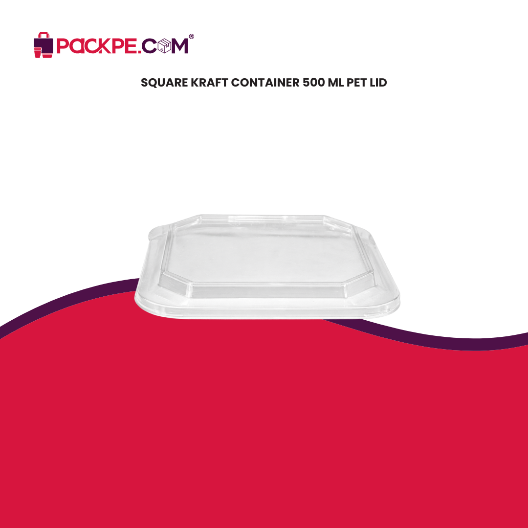Arrowpack Square Kraft Container PET Lid 500 ml – Pack of 500 - Packpe.Com