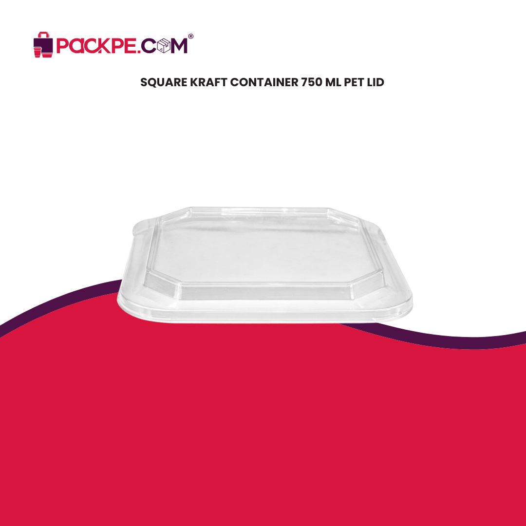 Square Kraft Container PET Lid 750 ml - Pack of 500 - Packpe.Com
