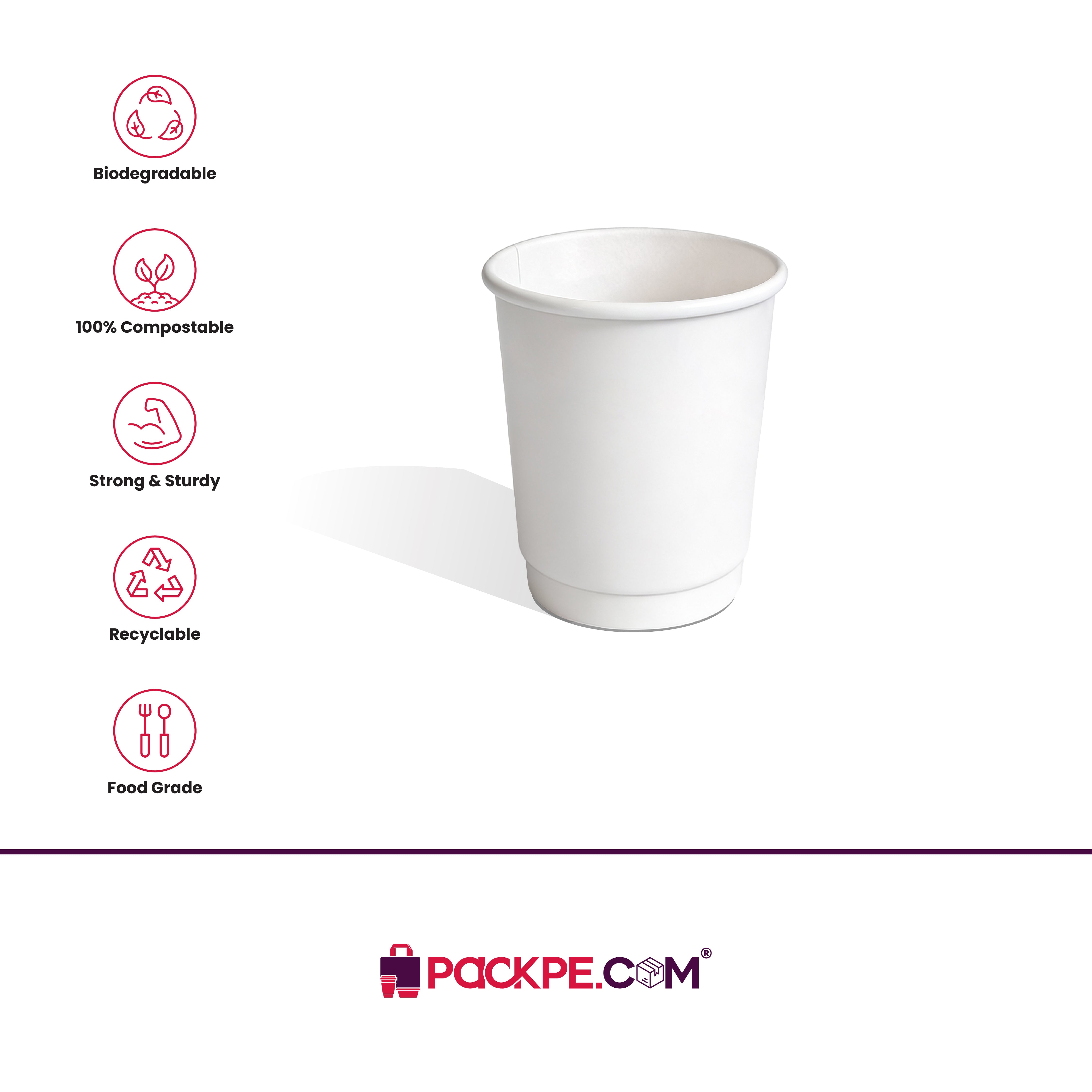 Arrowpack White Double Wall Cups 210 ml – Pack of 1000 - Packpe.Com