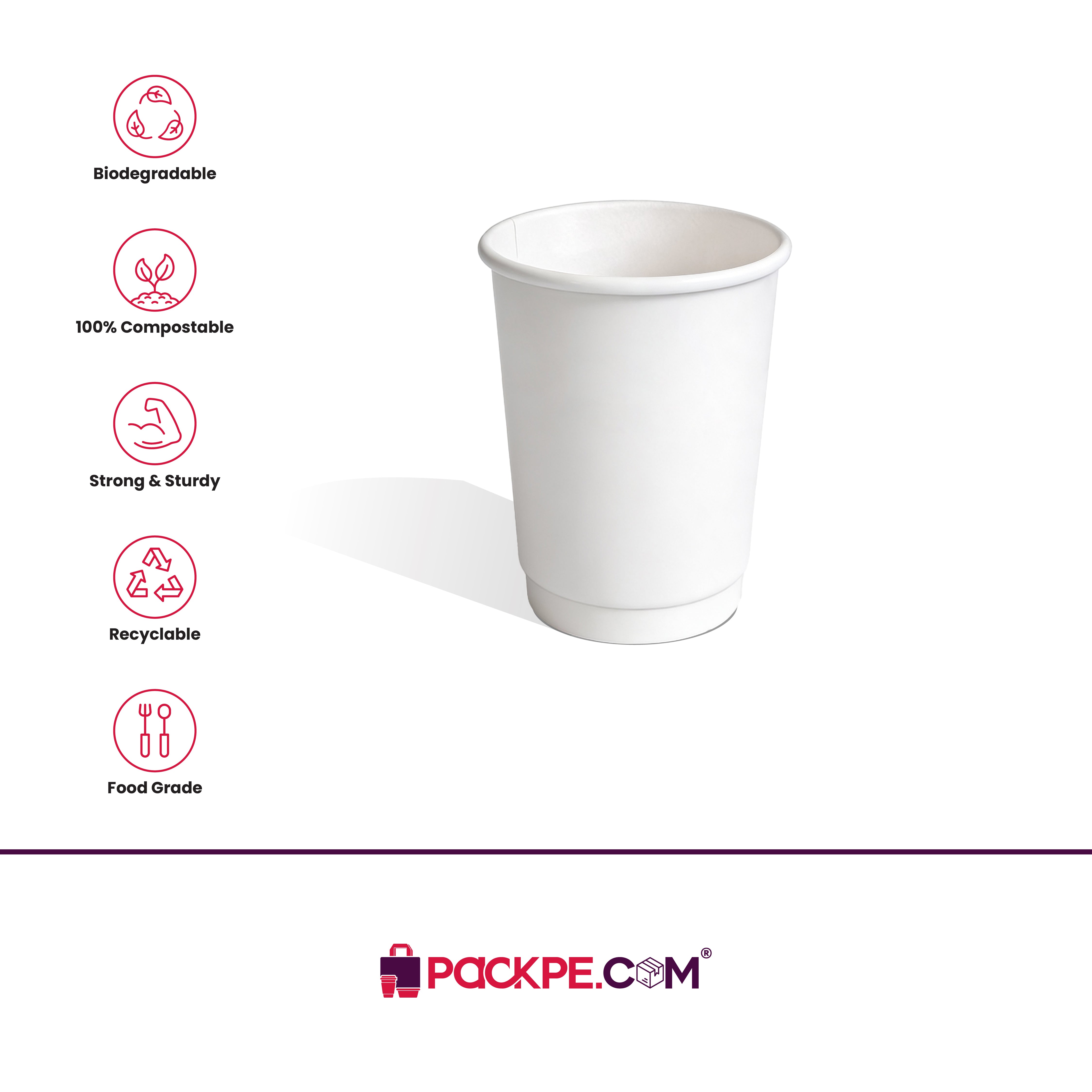Arrowpack White Double Wall Cups 250 ml – Pack of 1000 - Packpe.Com