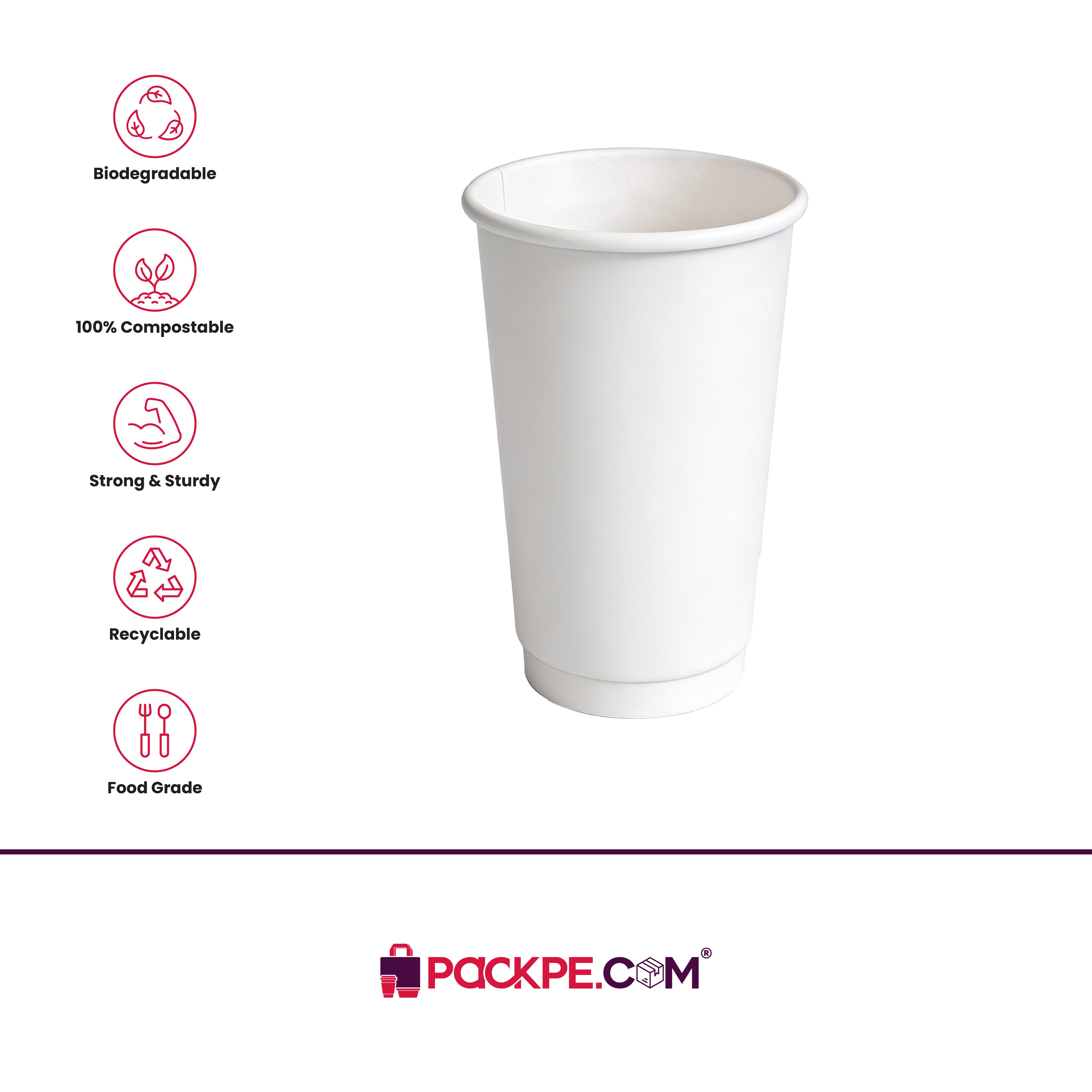 Arrowpack White Double Wall Cups 600 ml – Pack of 500 - Packpe.Com