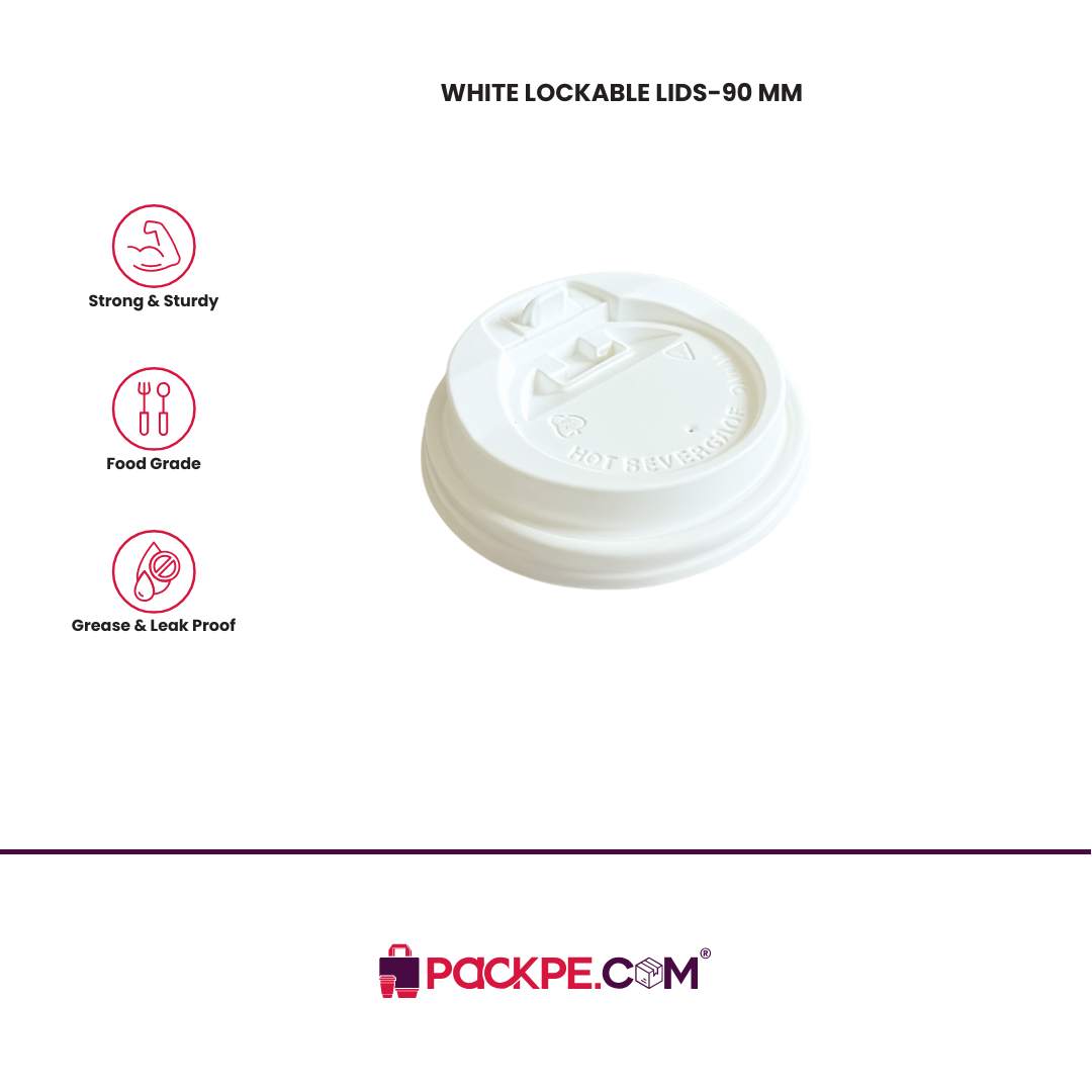 Arrowpack White Lockable Lid 90 mm – Pack of 1000 - Packpe.Com