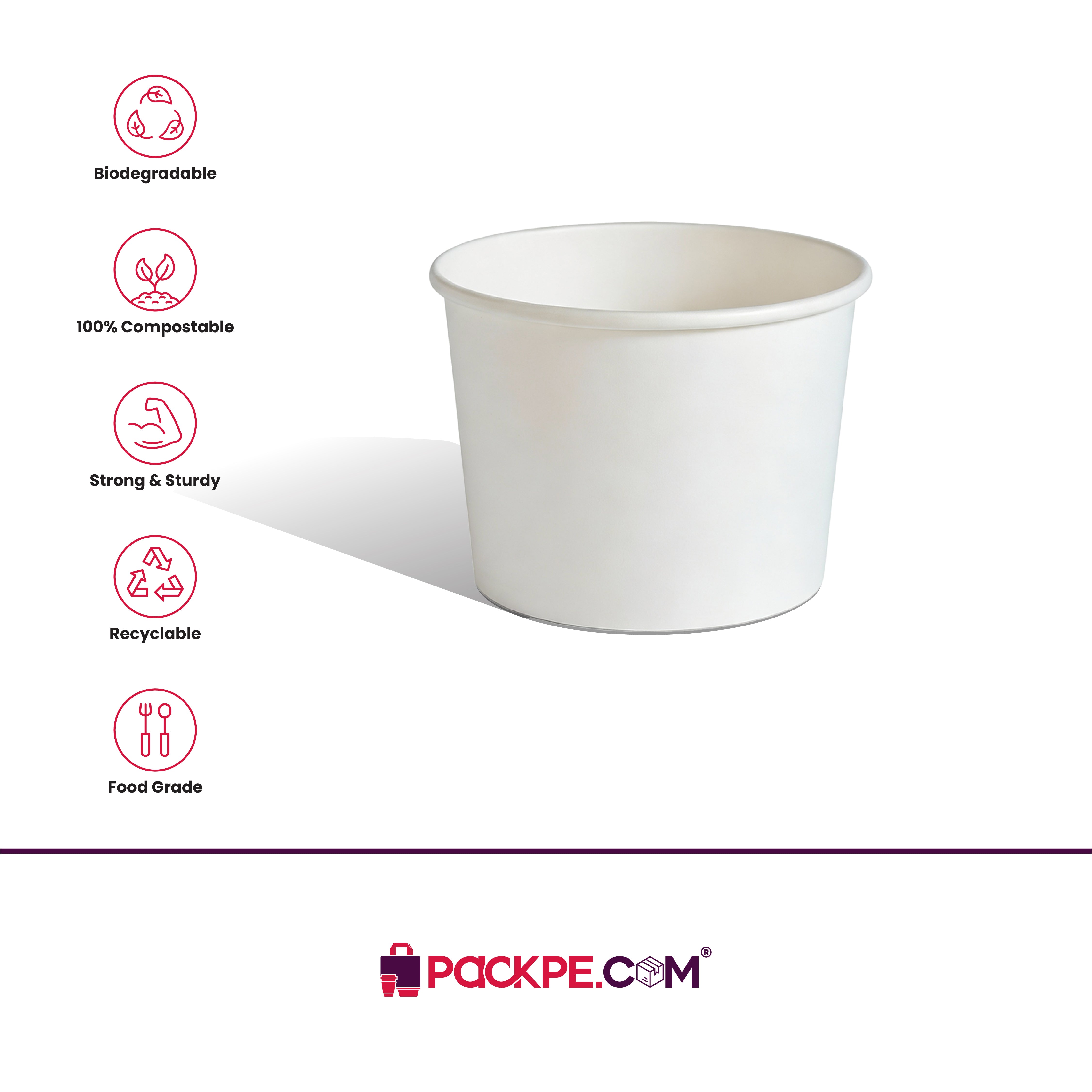 Arrowpack White Paper Container 500 ml – Pack of 1000 - Packpe.Com