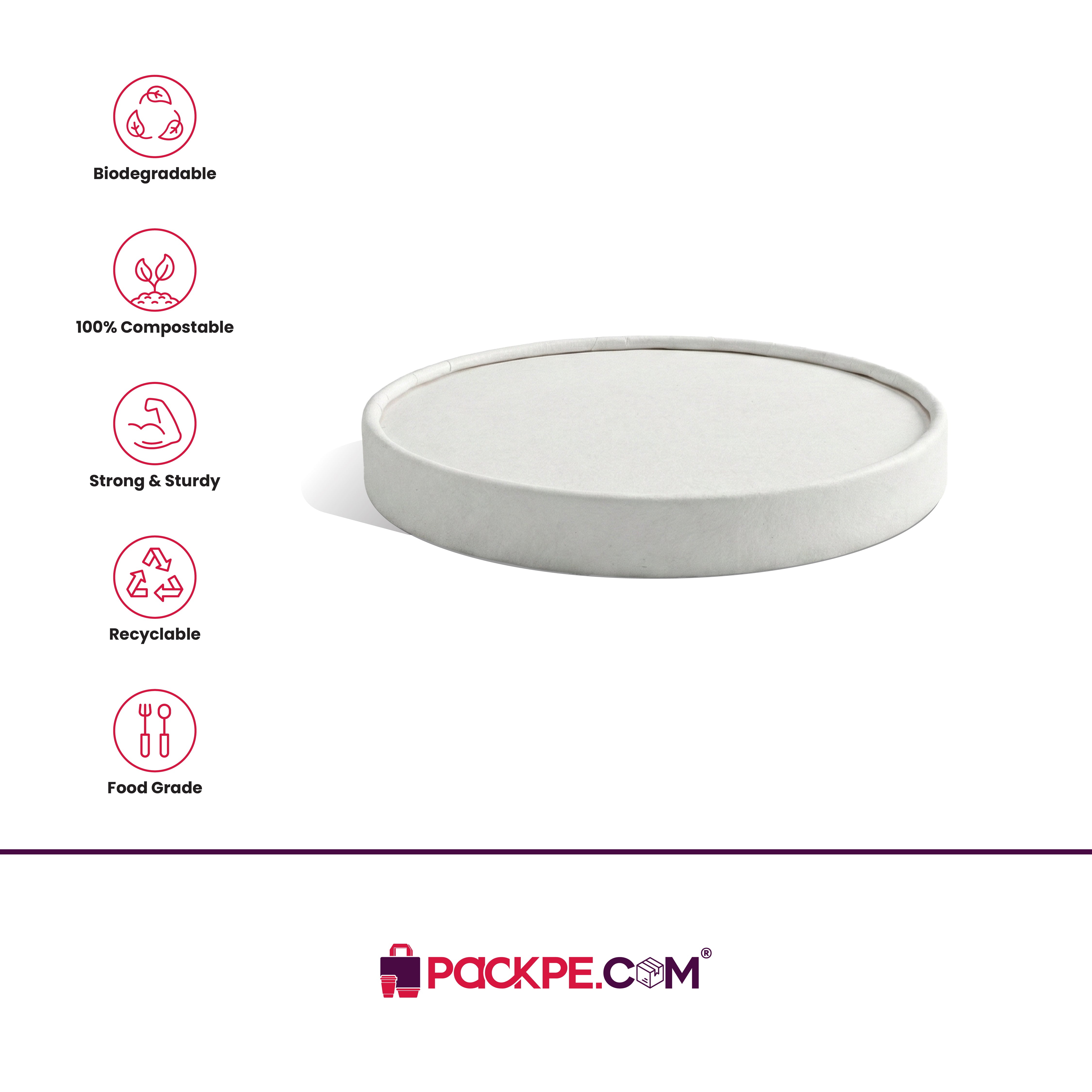 White Paper Lid 250/350/500 ml - Pack of 1000 - Packpe.Com