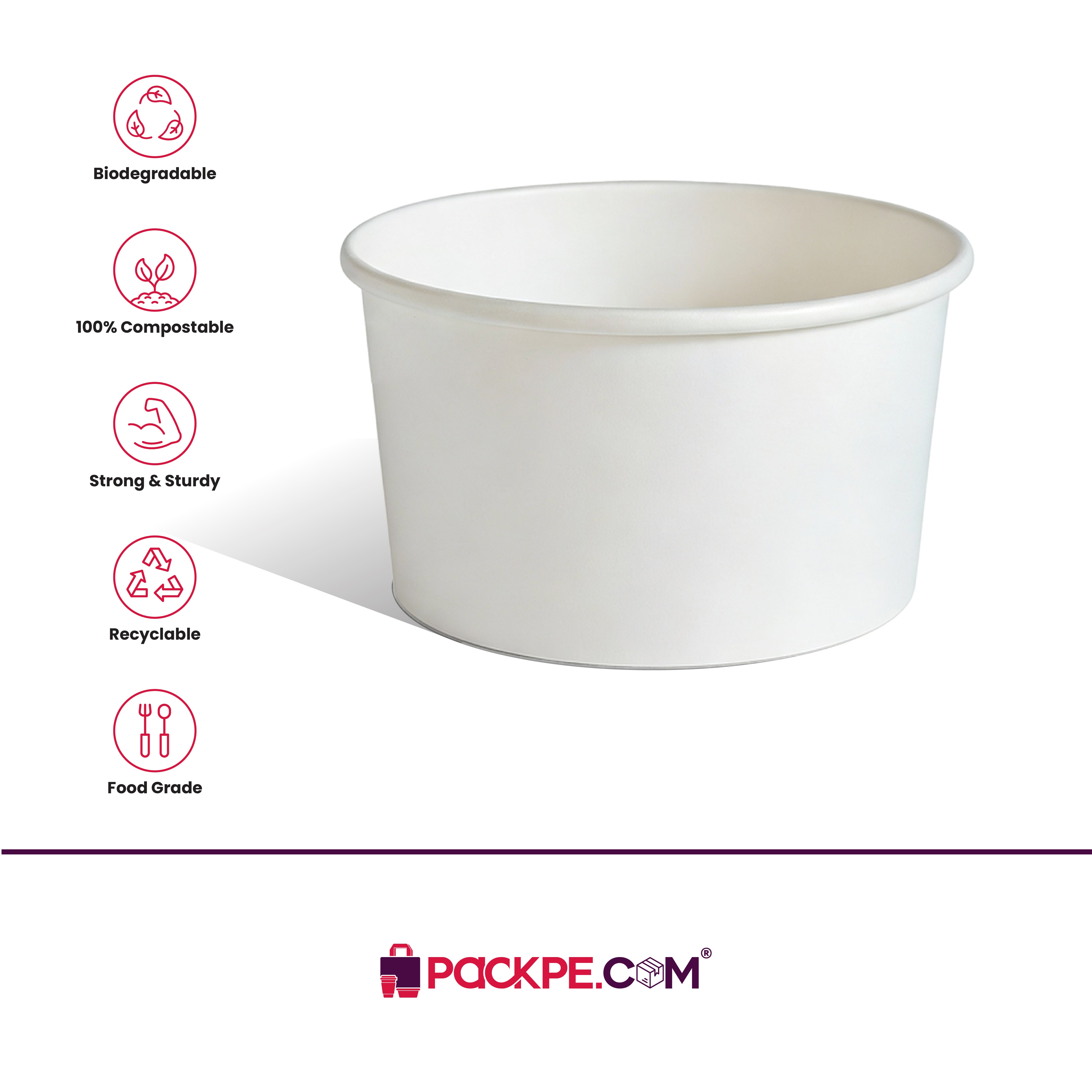 White Salad Container 1000 ml - Pack of 500 - Packpe.Com