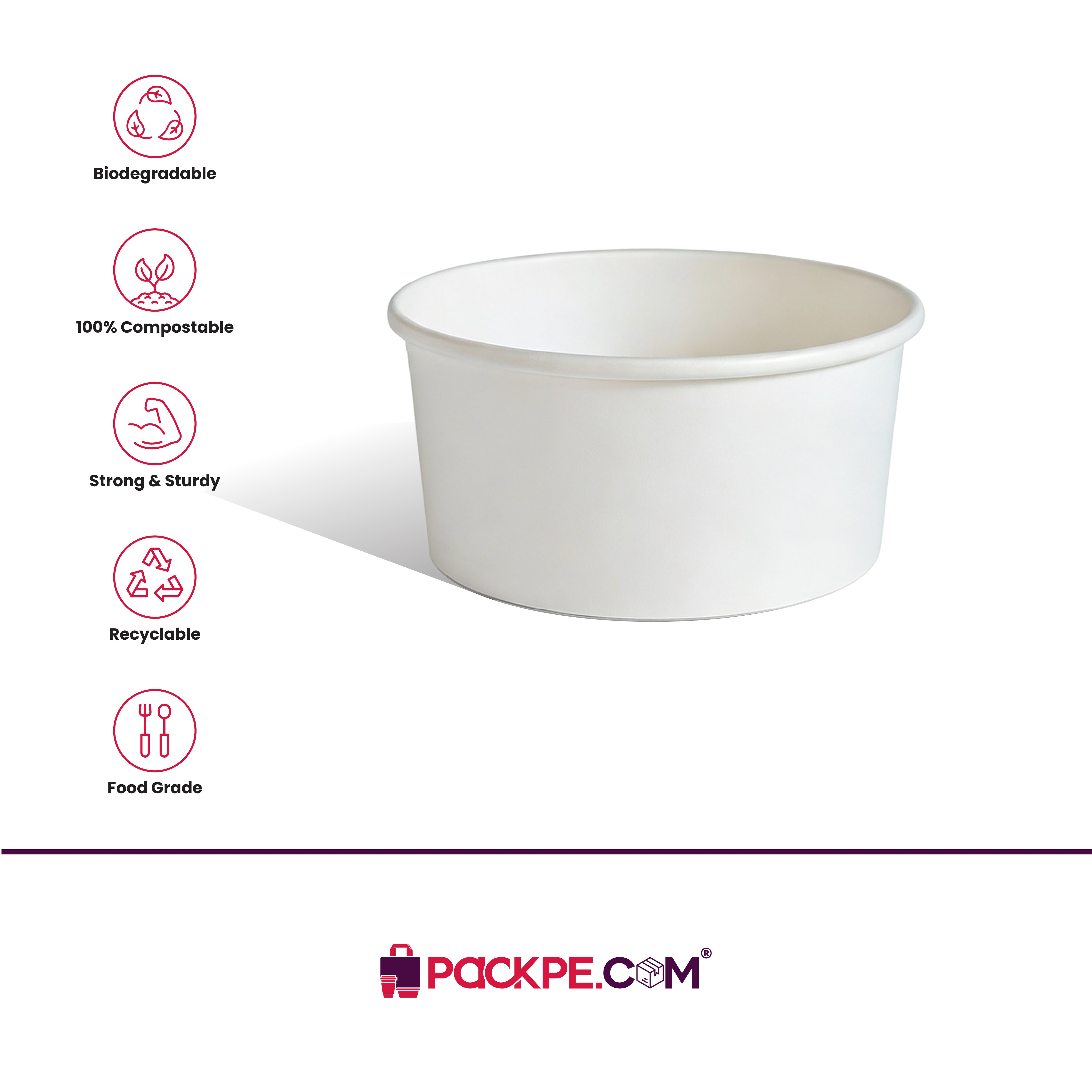 White Salad Container 500 ml - Pack of 500 - Packpe.Com