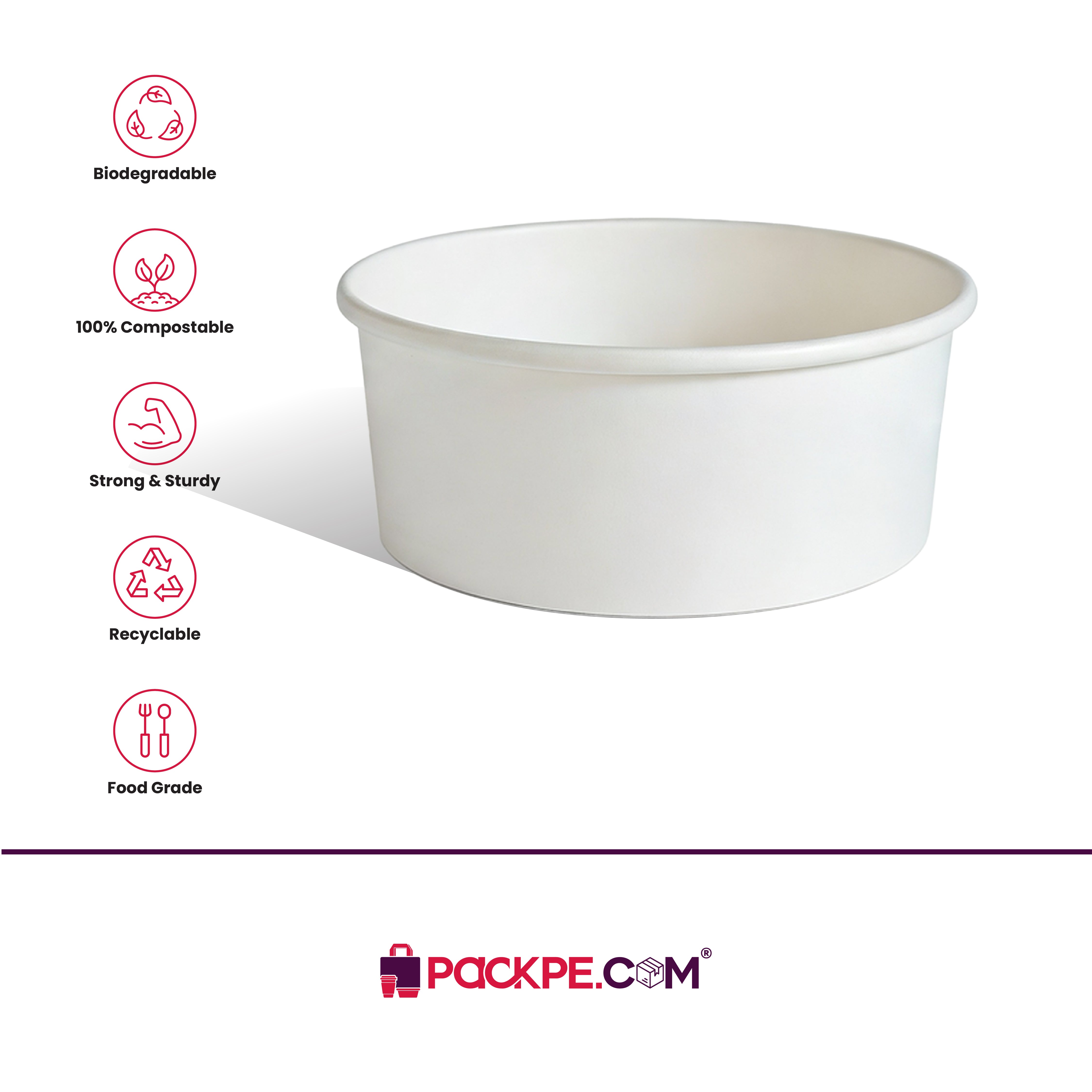 White Salad Container 750 ml - Pack of 500 - Packpe.Com