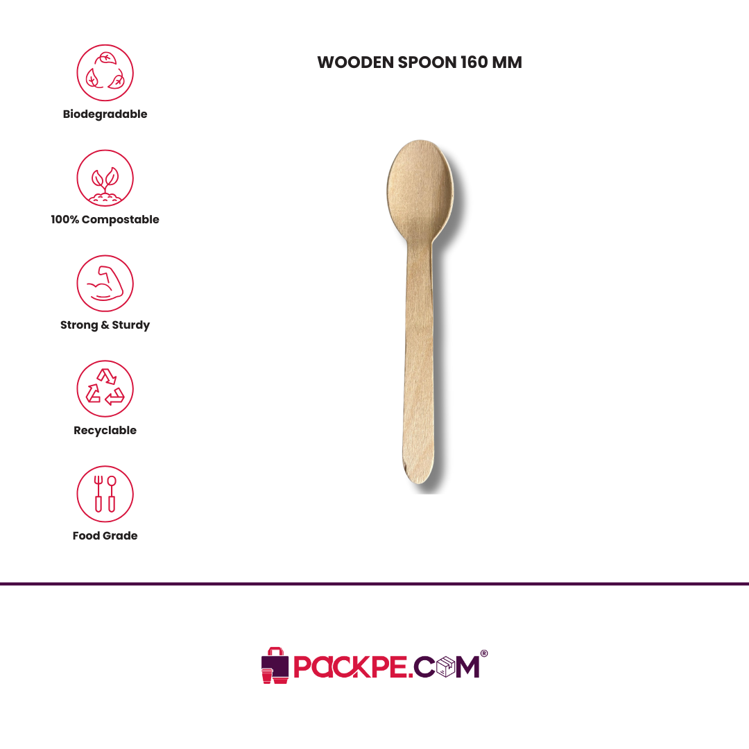 Arrowpack Wooden Spoon 160 mm – Pack of 10000 - Packpe.Com