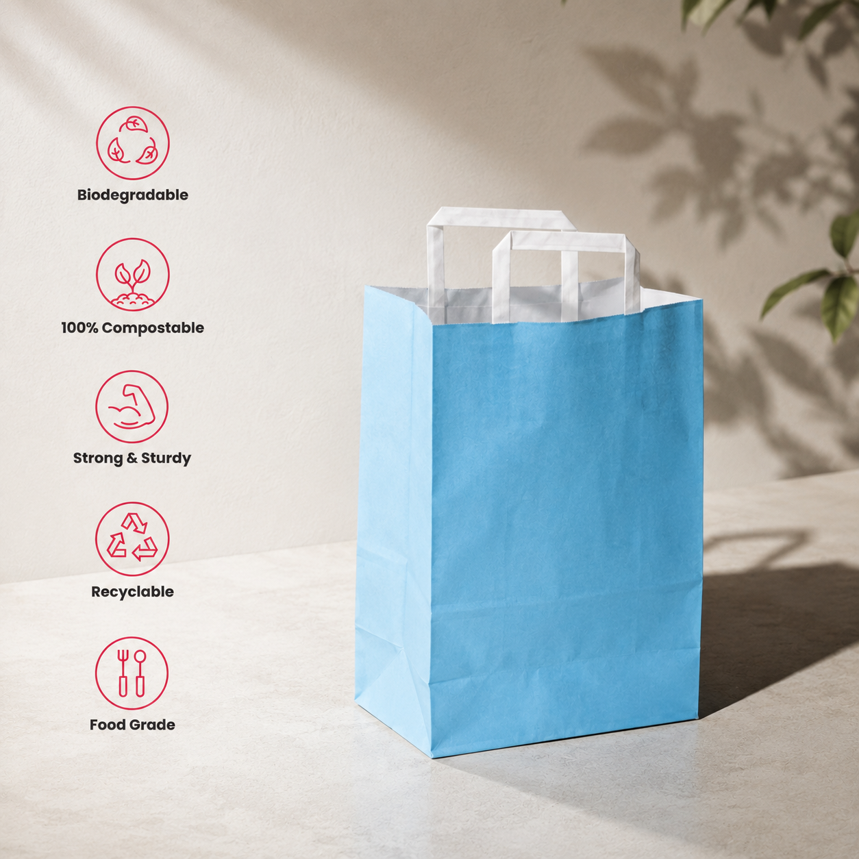 Blue Retail Cool Blue Paper Bag 24x12.5x36 cm | Pack of 250 | Durable, Food-Grade | Ideal for Retail, Gifting & Food Packaging
