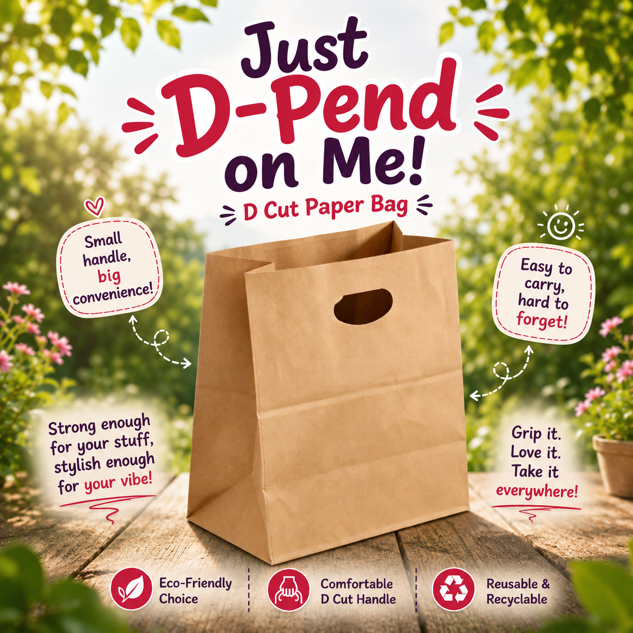 Brown D Cut Bag 29 x 15 x 30 cm | Pack of 1000 | Durable, Food-Grade | Ideal for Retail, Gifting & Food Packaging