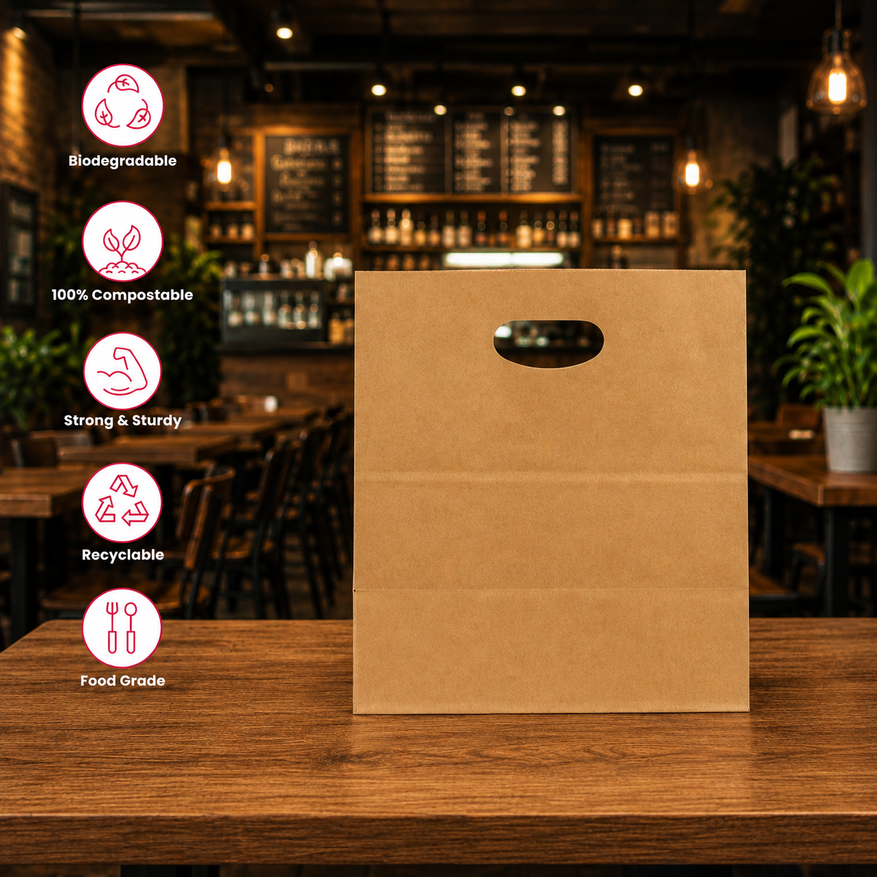 Brown D Cut Bag 29 x 15 x 30 cm | Pack of 1000 | Durable, Food-Grade | Ideal for Retail, Gifting & Food Packaging