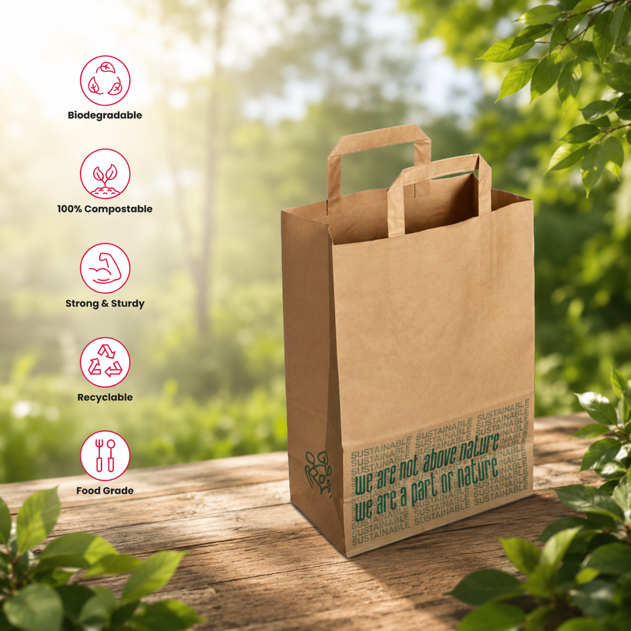 Brown Nature Medium Brown Paper Bag 24x12.5x36 cm | Pack of 250 | Durable, Food-Grade | Ideal for Retail, Gifting & Food Packaging
