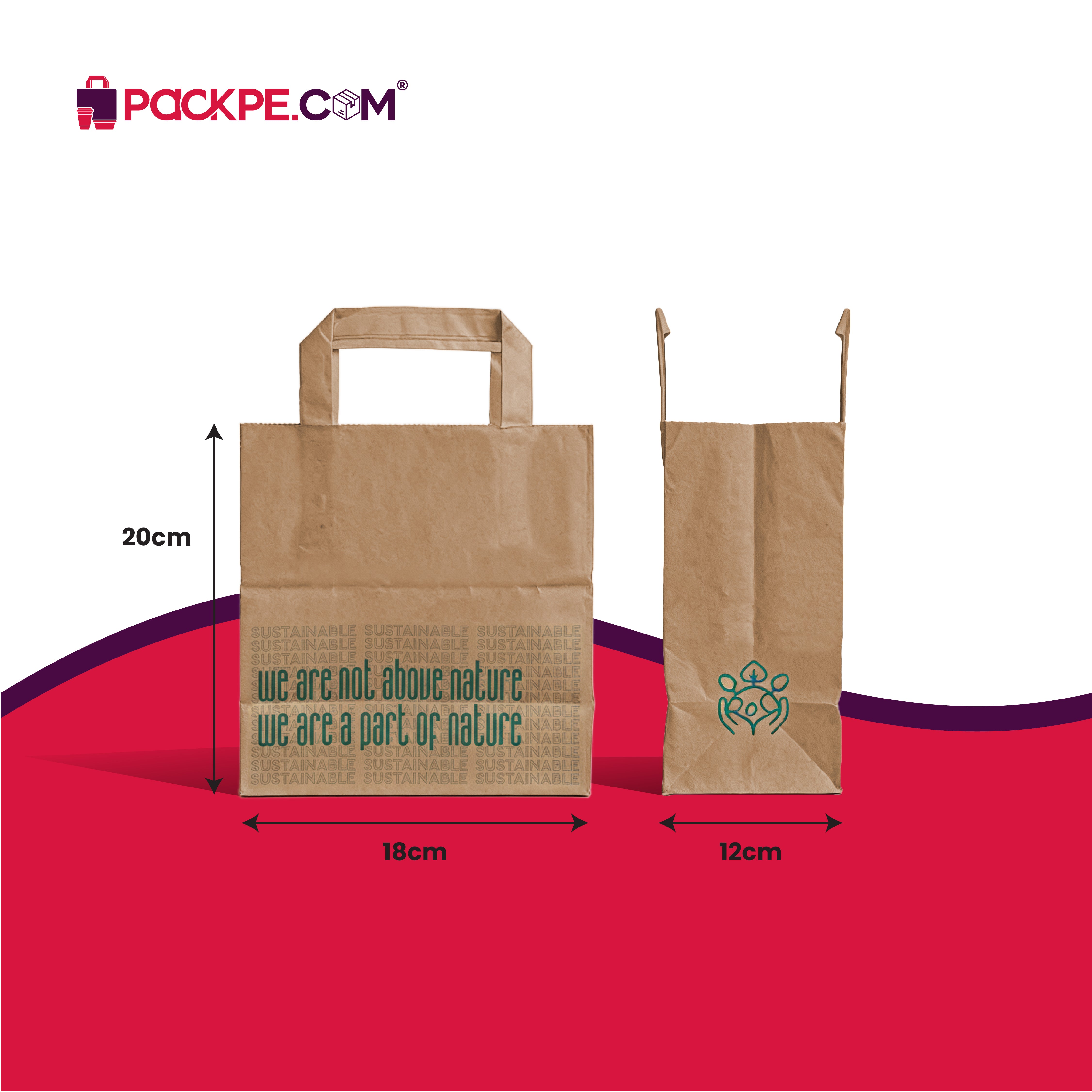 Brown Nature Small Brown Paper Bag 18x12x20 cm | Pack of 500 | Durable, Food-Grade | Ideal for Retail, Gifting & Food Packaging