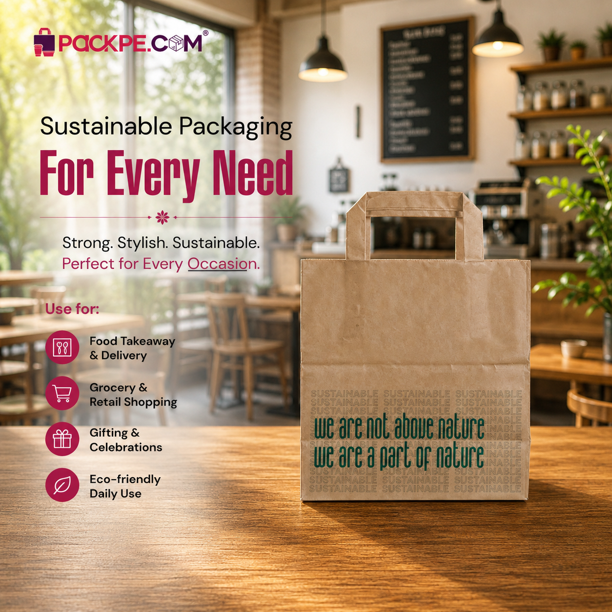 Brown Nature Small Brown Paper Bag 18x12x20 cm | Pack of 500 | Durable, Food-Grade | Ideal for Retail, Gifting & Food Packaging
