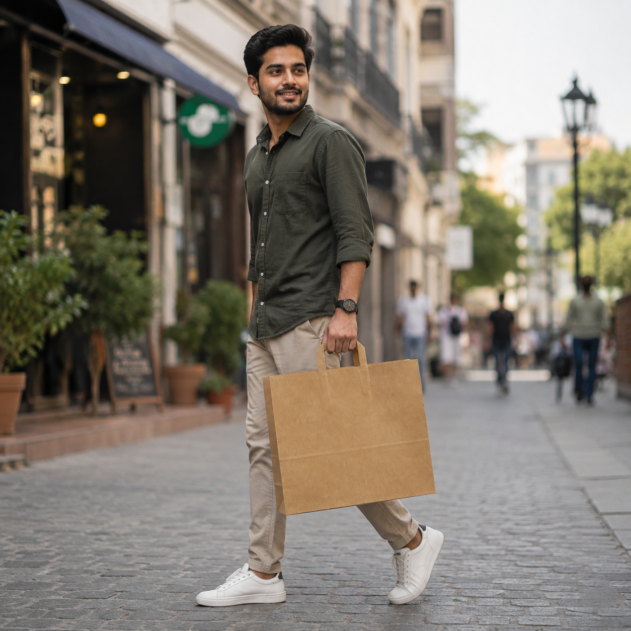 Brown Flat Handle Paper Bag 32x18x23 cm | Pack of 500 | Durable, Food-Grade | Ideal for Retail, Gifting & Food Packaging
