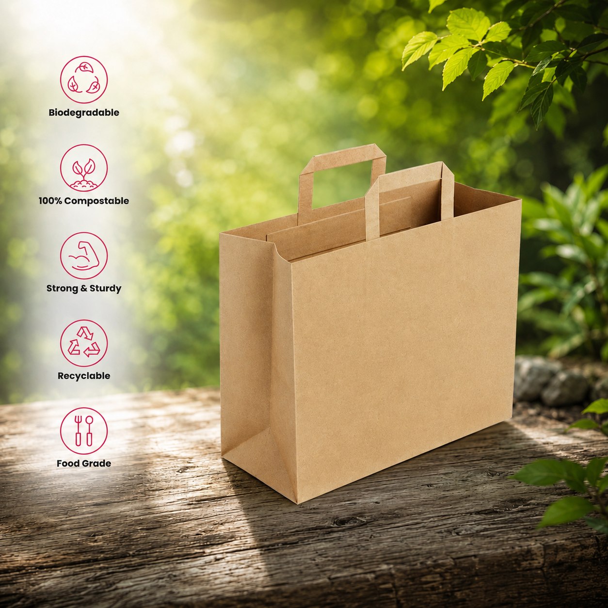 Brown Flat Handle Paper Bag 32x18x23 cm | Pack of 500 | Durable, Food-Grade | Ideal for Retail, Gifting & Food Packaging