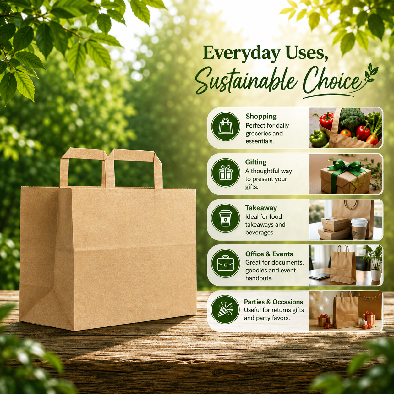 Brown Flat Handle Paper Bag 32x18x23 cm | Pack of 500 | Durable, Food-Grade | Ideal for Retail, Gifting & Food Packaging