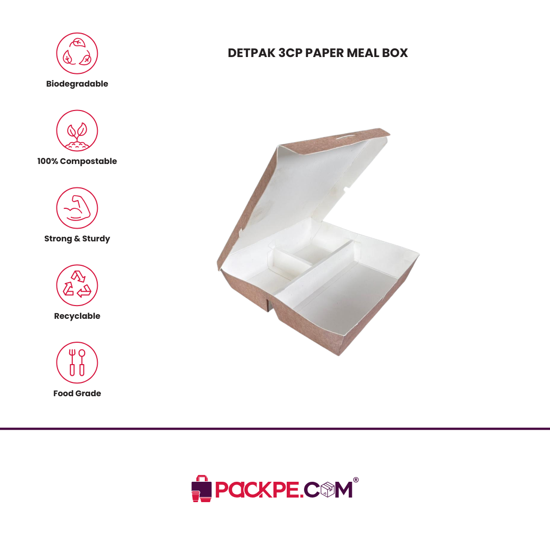 3 CP Paper Meal Box - Pack of 500 - Packpe.Com