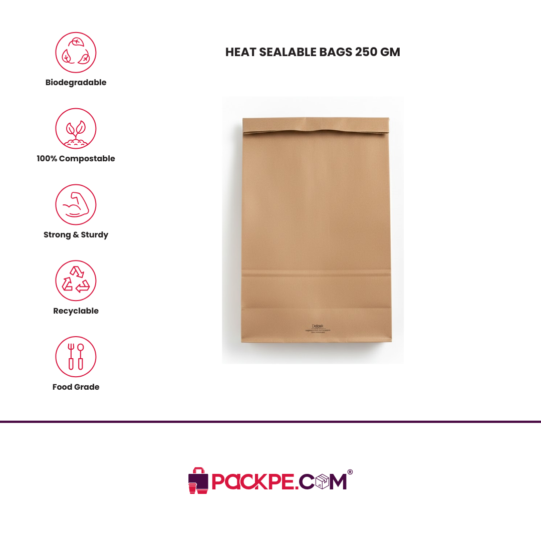 Detpak Heat Sealable Bags 250 gm – Pack of 500 - Packpe.Com
