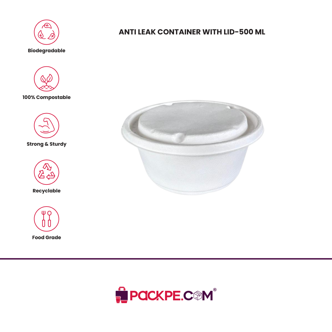 Anti Leak Container With Lid 500 ml - Pack of 1000 - Packpe.Com