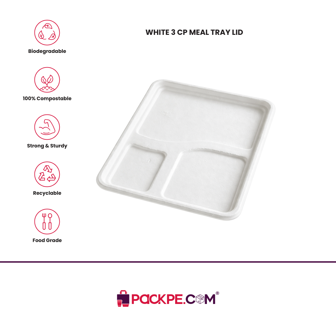 Fomex White 3 CP Meal Tray Lid – Pack of 500 - Packpe.Com