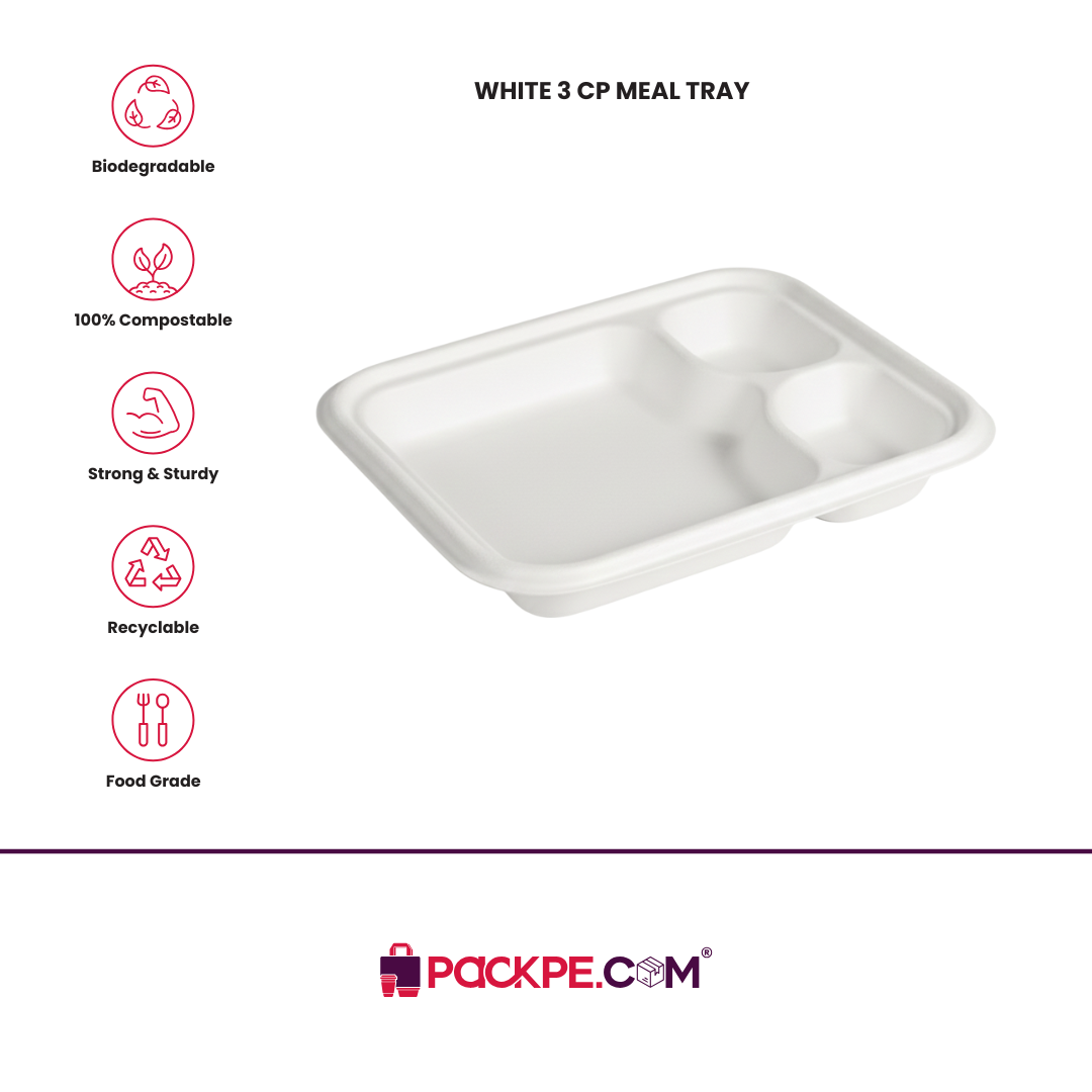Fomex White 3 CP Meal Tray – Pack of 500 - Packpe.Com
