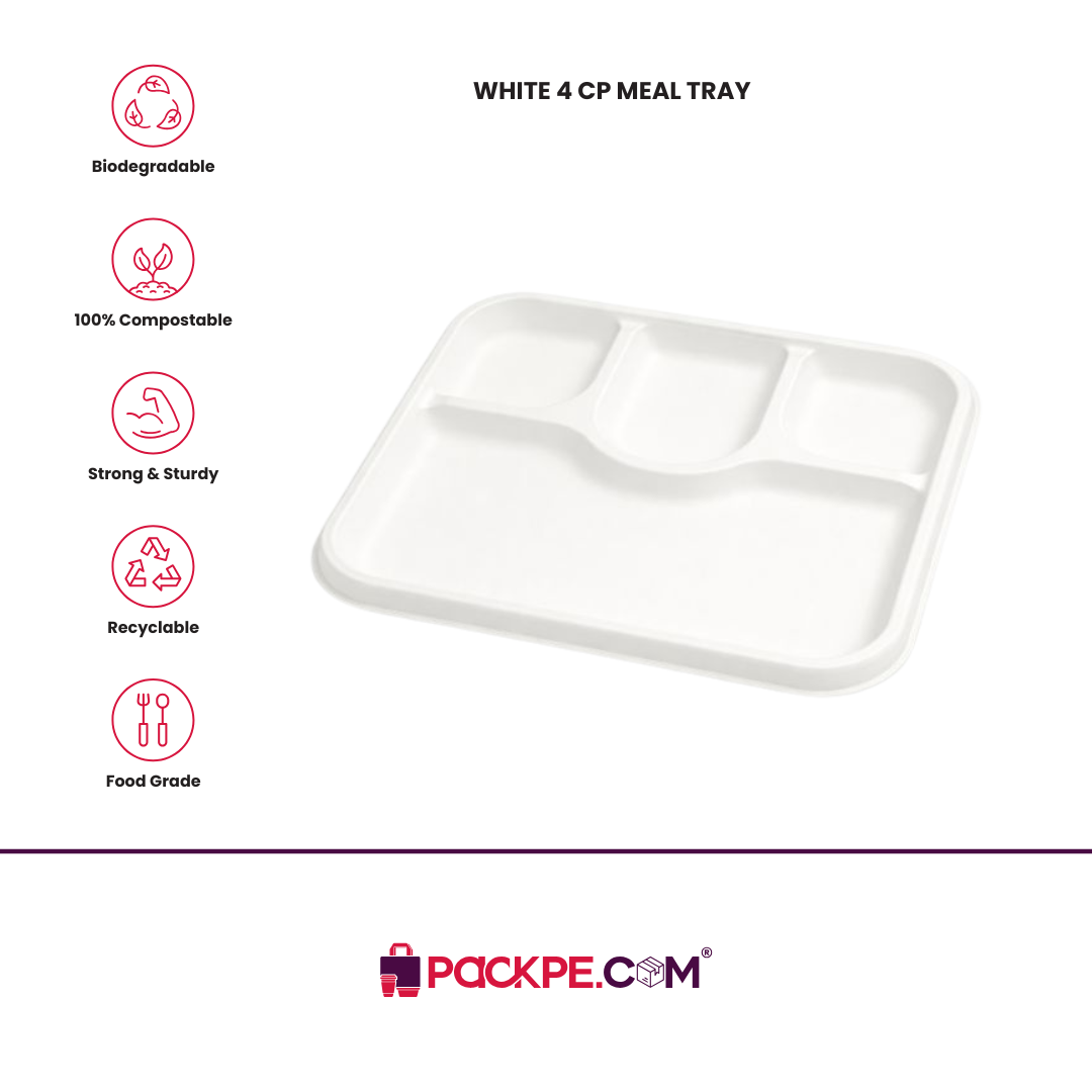 Fomex White 4 CP Meal Tray – Pack of 500 - Packpe.Com