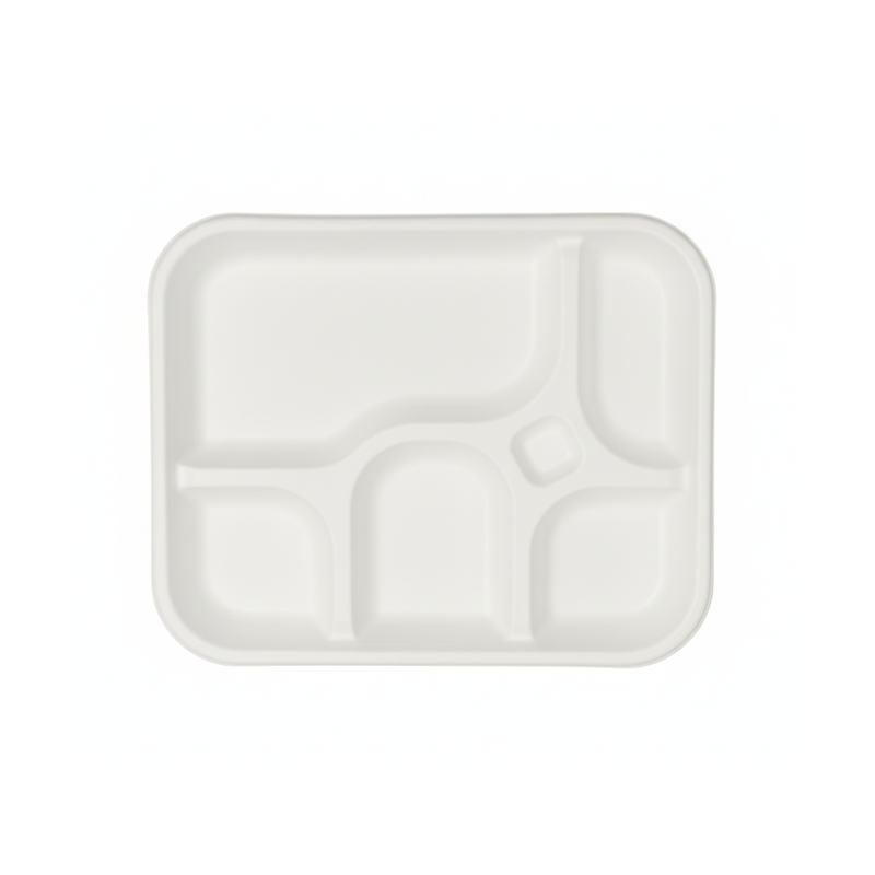 White Bagasse 5-Compartment Meal Tray