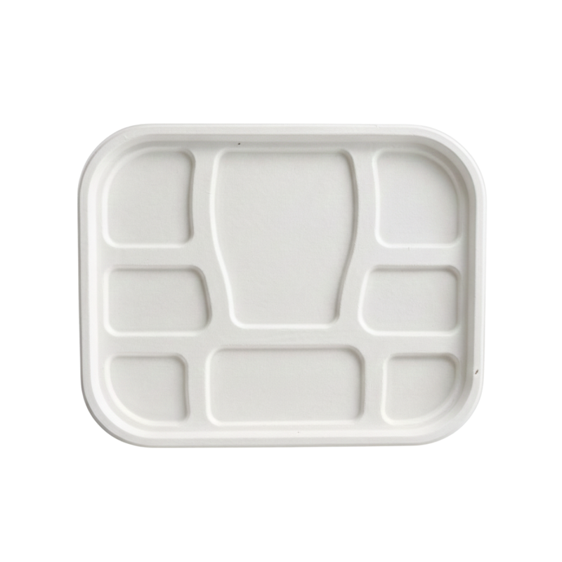 White Bagasse 8-Compartment Meal Tray Lid