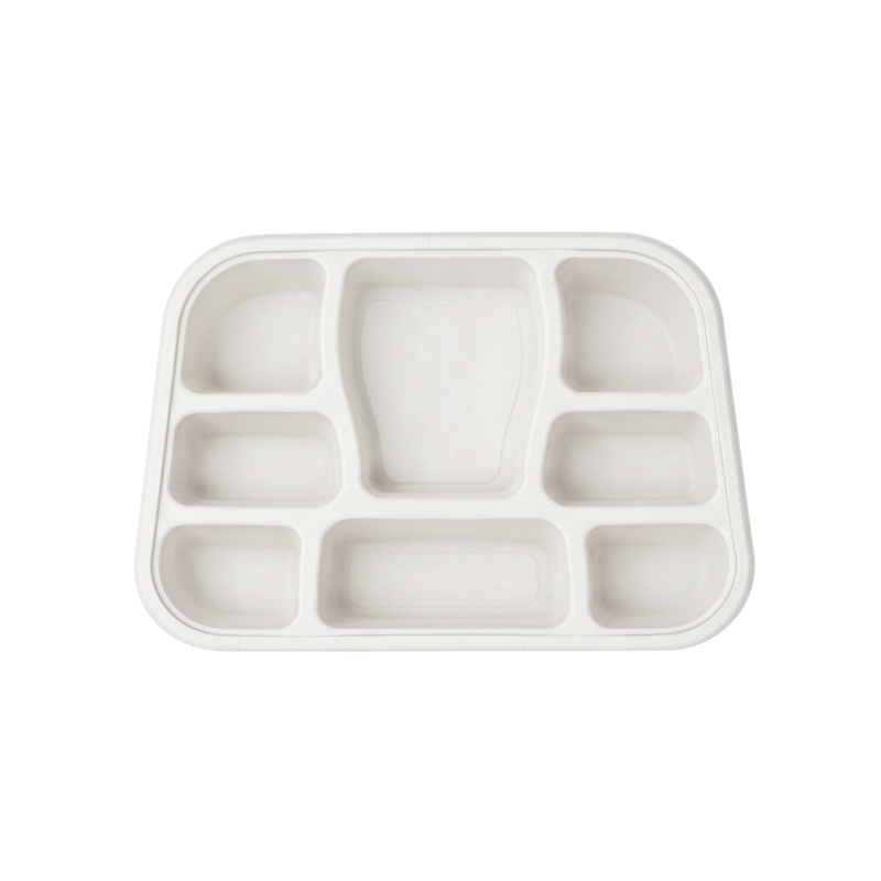 White Bagasse 8-Compartment Meal Tray