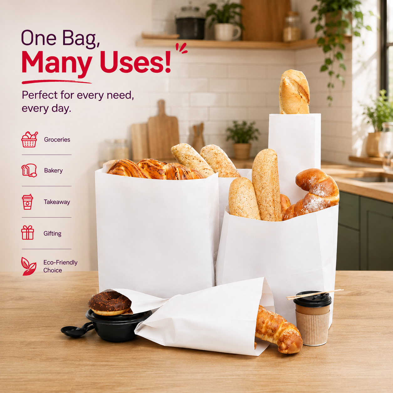 Grease Resistant Small Paper Bag 10.5 x 5.5 x 17 cm | Pack of 2000 | Durable, Food-Grade | Ideal for Retail, Gifting & Food Packaging