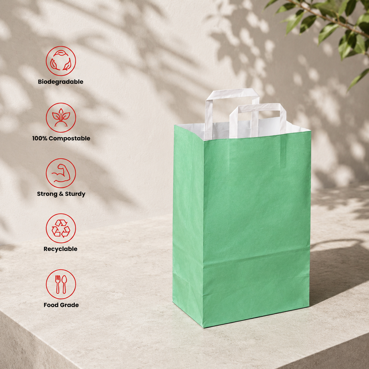 Green Retail Sea Green Paper Bag 24x12.5x36 cm | Pack of 250 | Durable, Food-Grade | Ideal for Retail, Gifting & Food Packaging