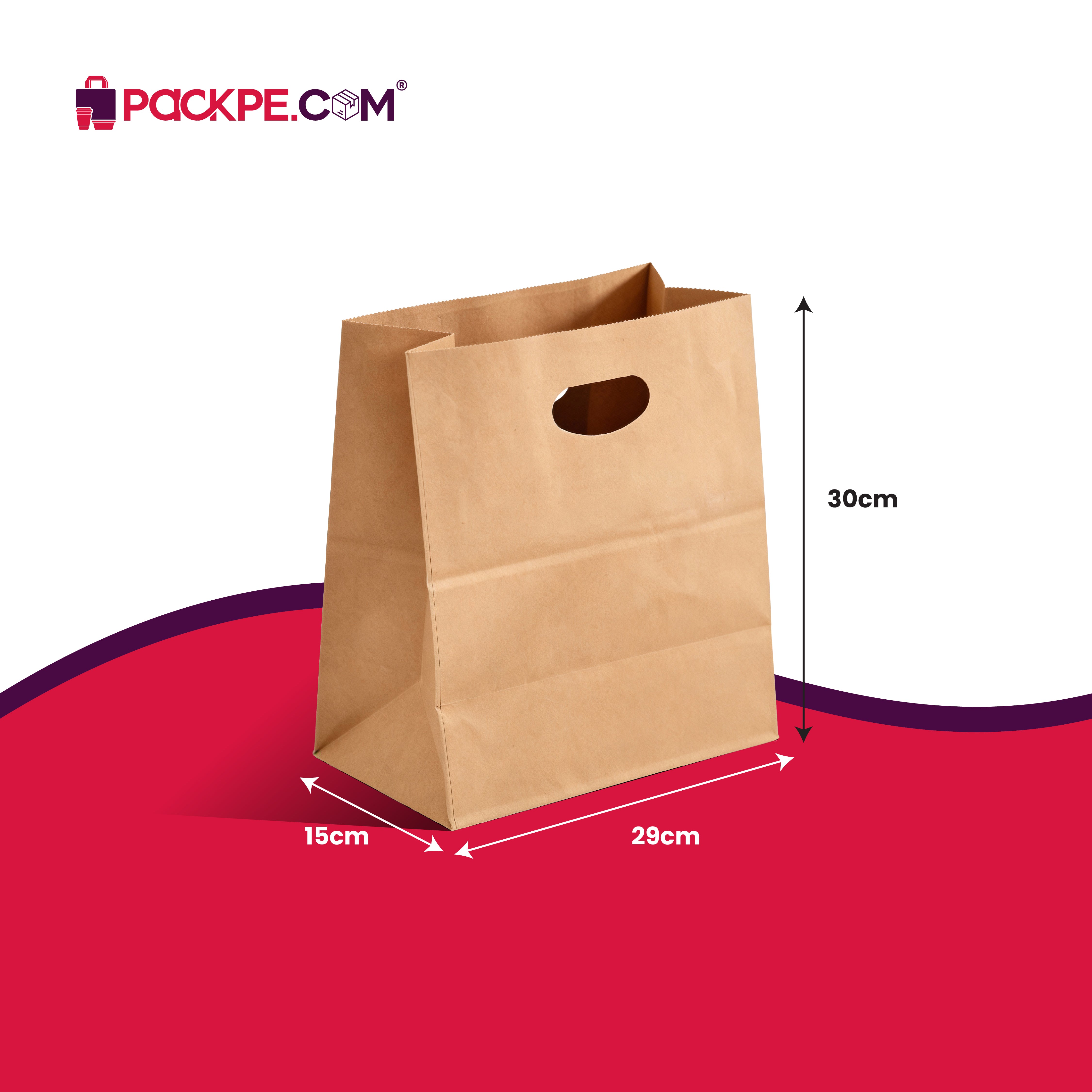 Hotpack Brown D Cut Bag 29 x 15 x 30 cm (W x G x H) – Pack of 500 - Packpe.Com