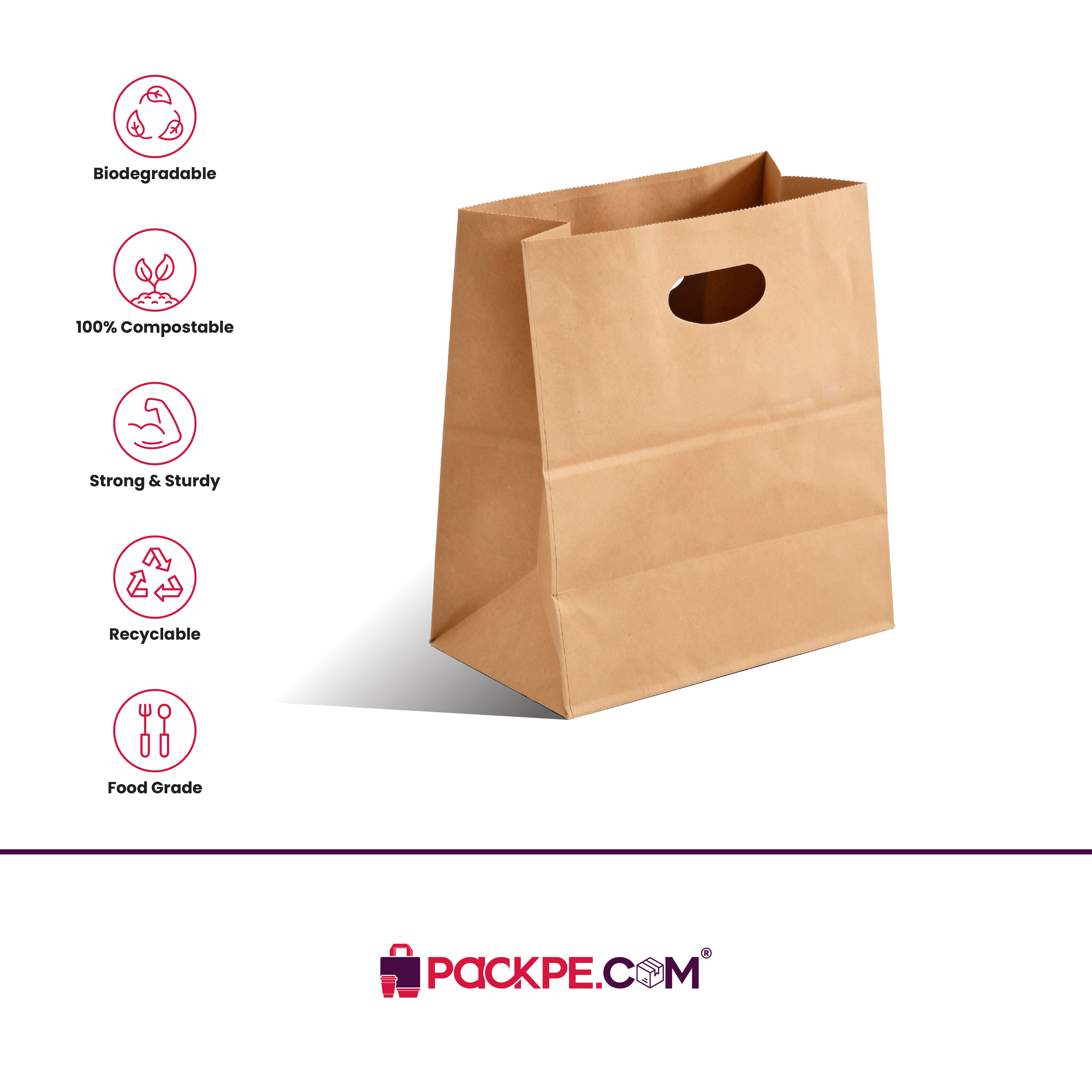 Hotpack Brown D Cut Bag 29 x 15 x 30 cm (W x G x H) – Pack of 500 - Packpe.Com