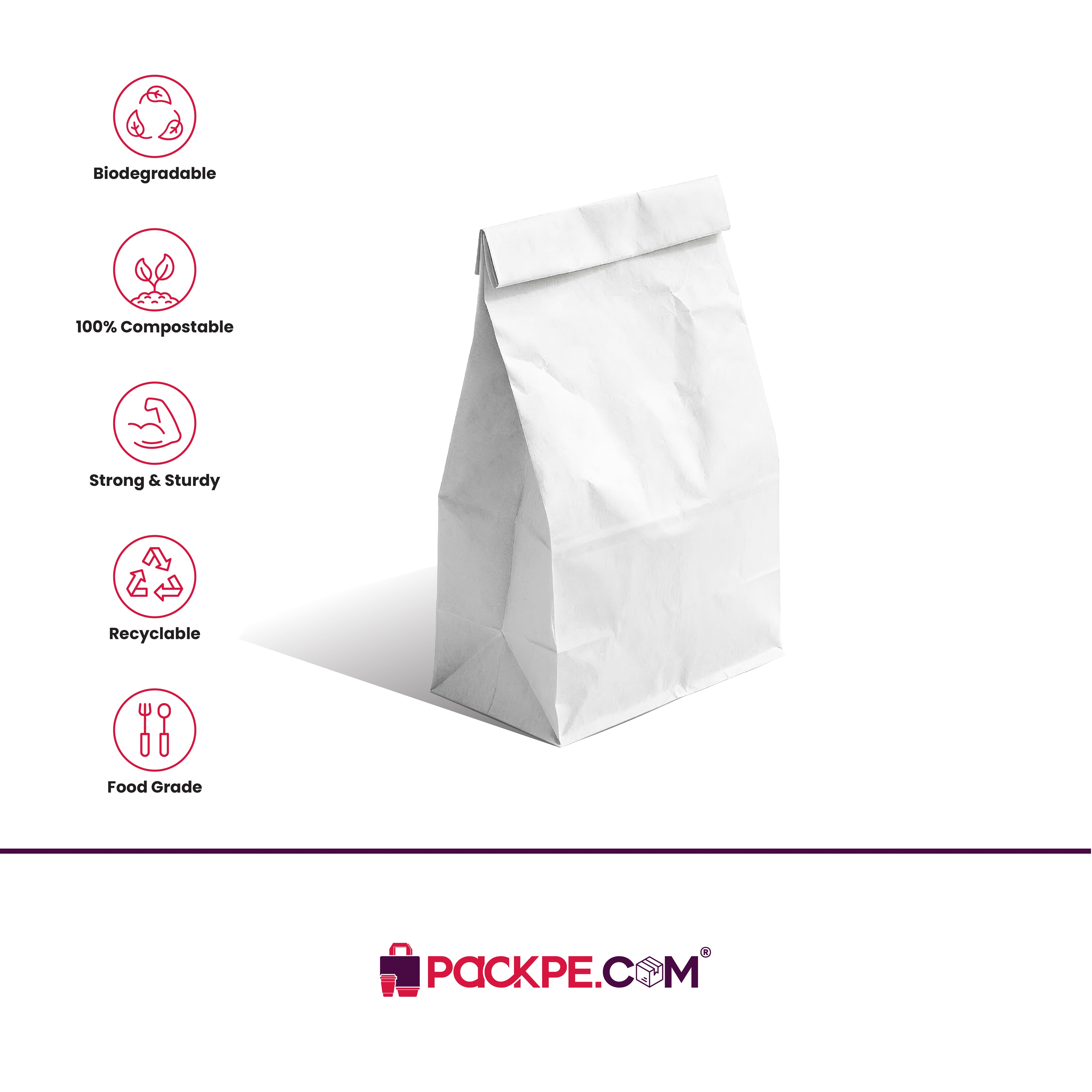 Hotpack Grease Resistant 4 Paper Bag 12 x 8 x 24 cm (W x G x H) – Pack of 2500 - Packpe.Com