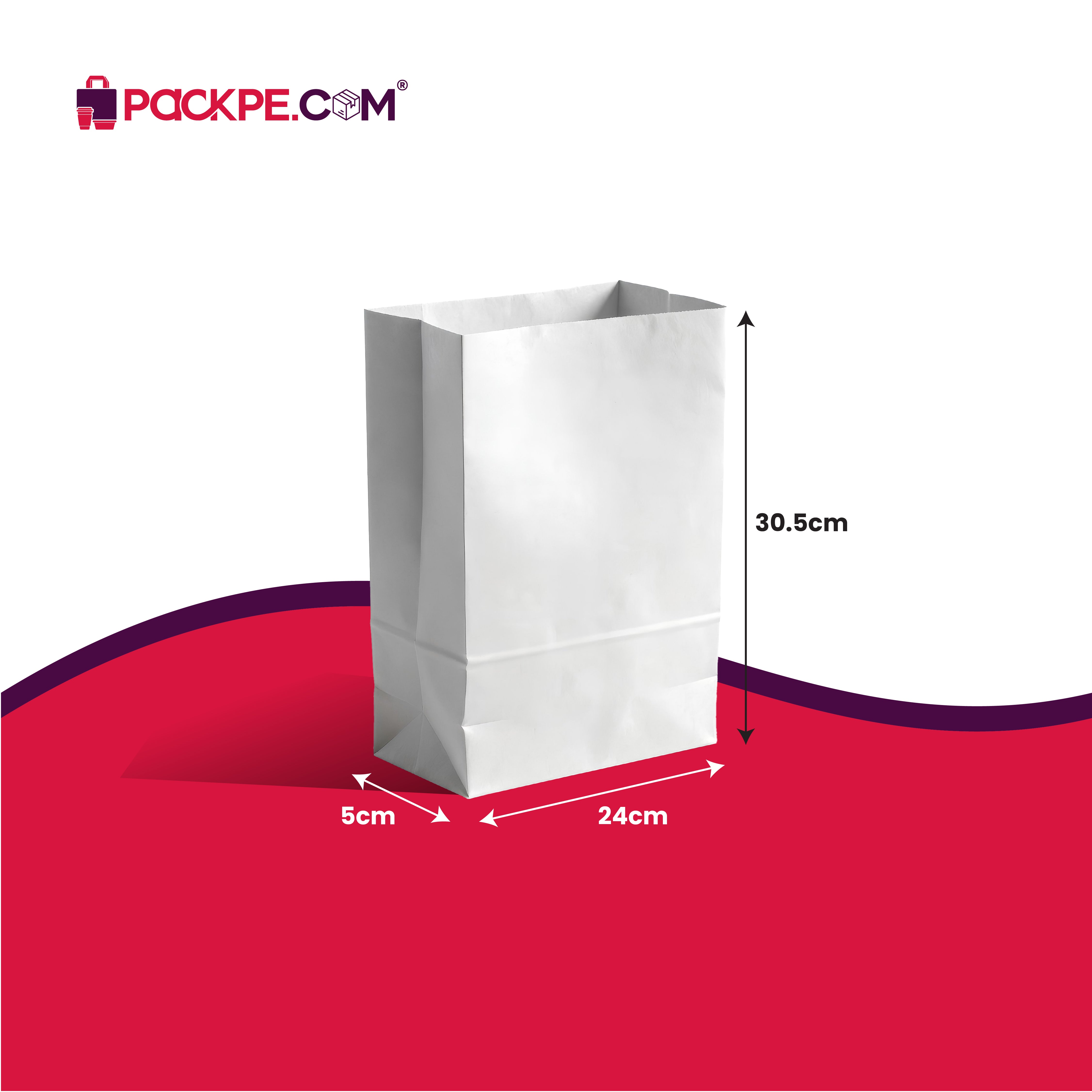 Hotpack Grease Resistant Paper Bag 24 x 5 x 30.5 cm (W x G x H) – Pack of 1500 - Packpe.Com
