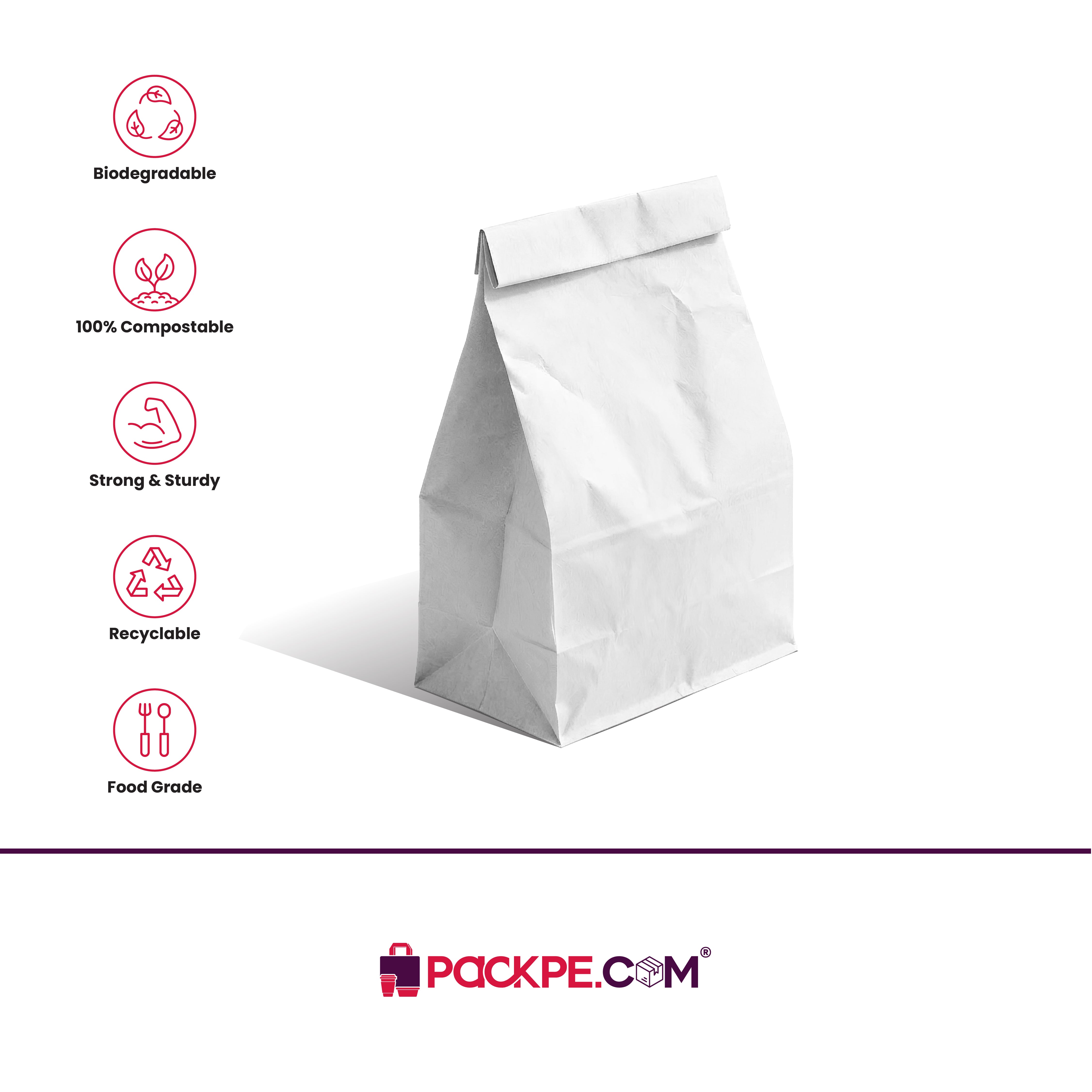 Hotpack Grease Resistant Paper Bag 24 x 5 x 30.5 cm (W x G x H) – Pack of 1500 - Packpe.Com
