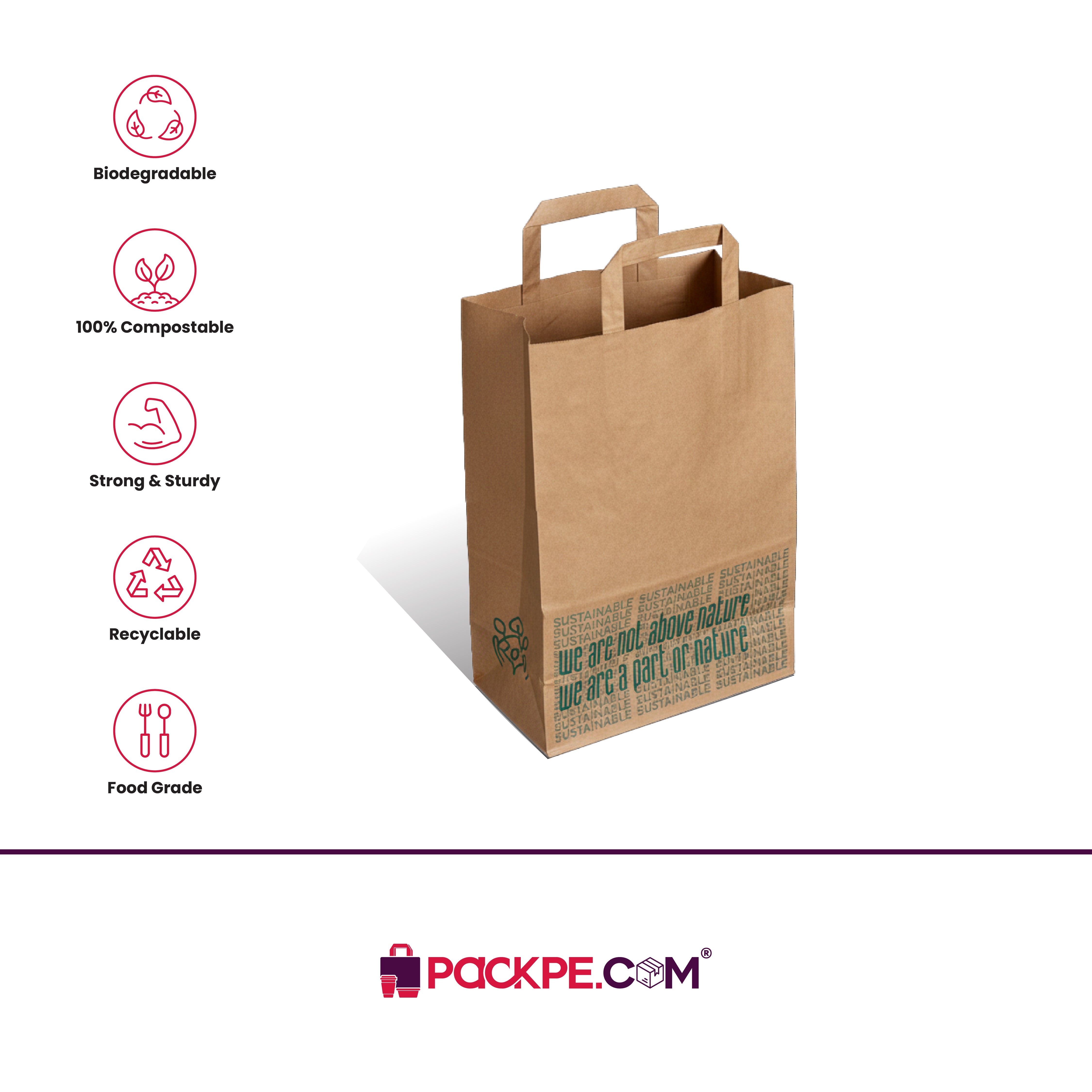 Hotpack Nature Large Brown Paper Bag 30x12.5x40.75 cm – Pack of 250 - Packpe.Com