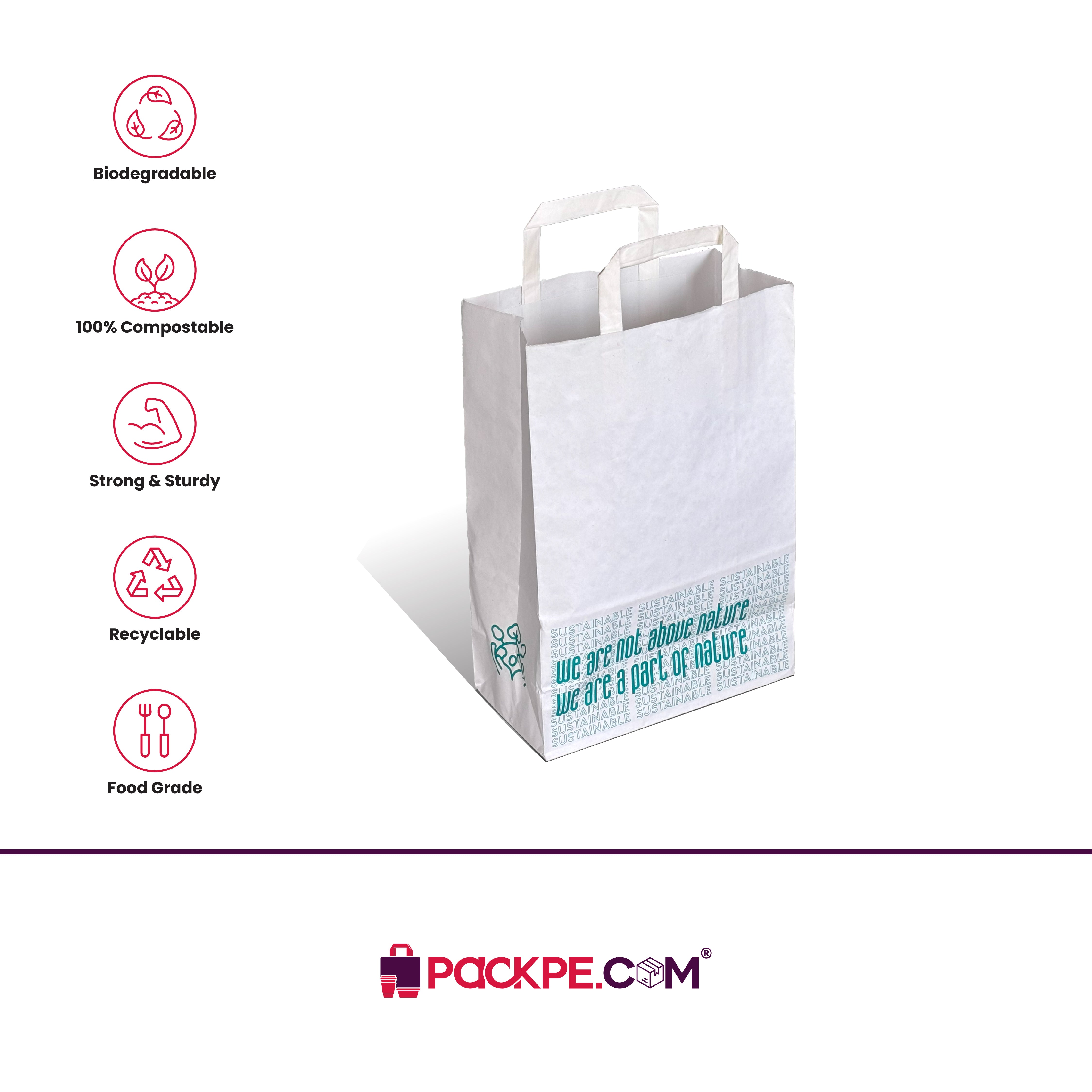 Hotpack Nature Large White Paper Bag 30x12.5x40.75 cm – Pack of 250 - Packpe.Com