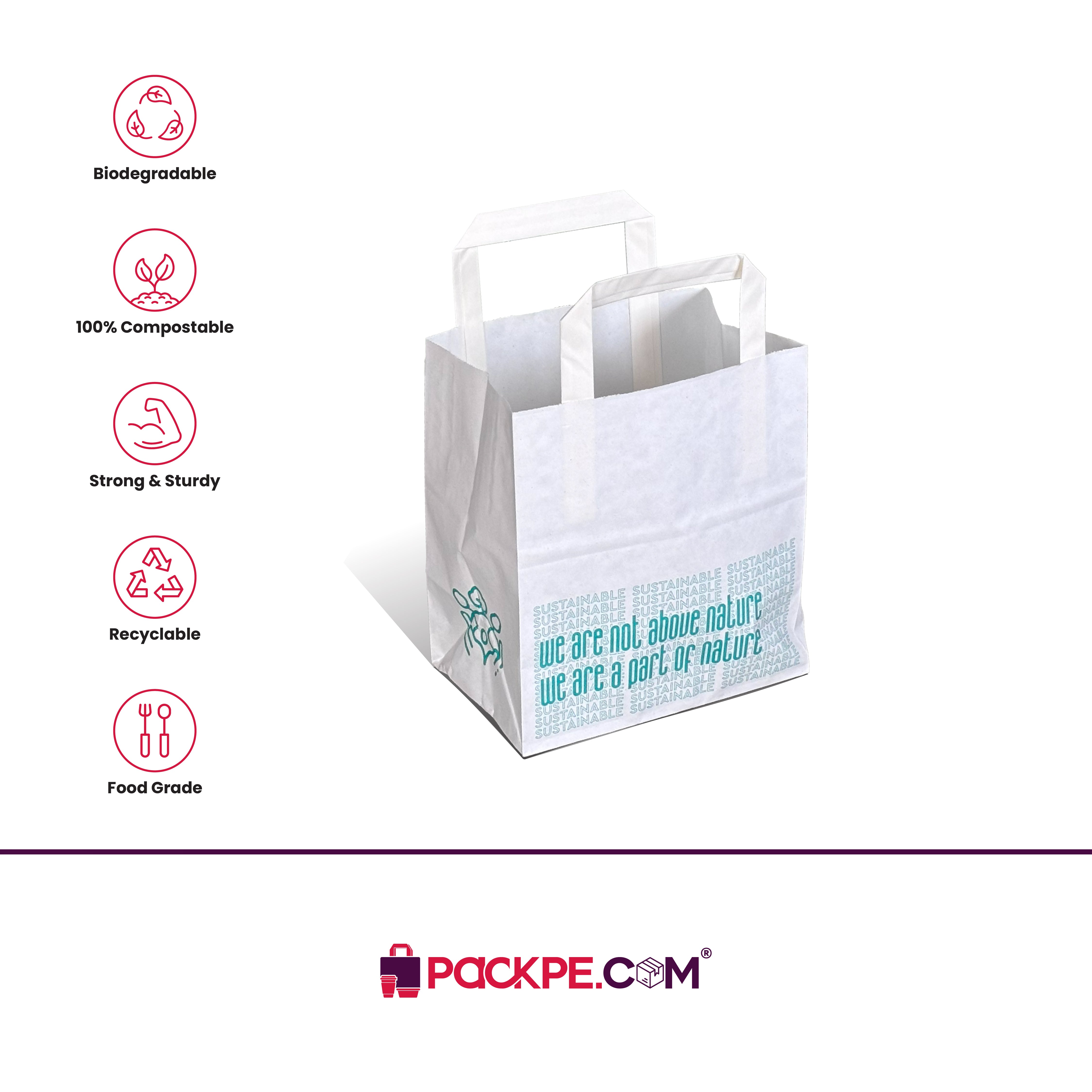 Hotpack Nature Small White Paper Bag 18x12x20 cm – Pack of 500 - Packpe.Com