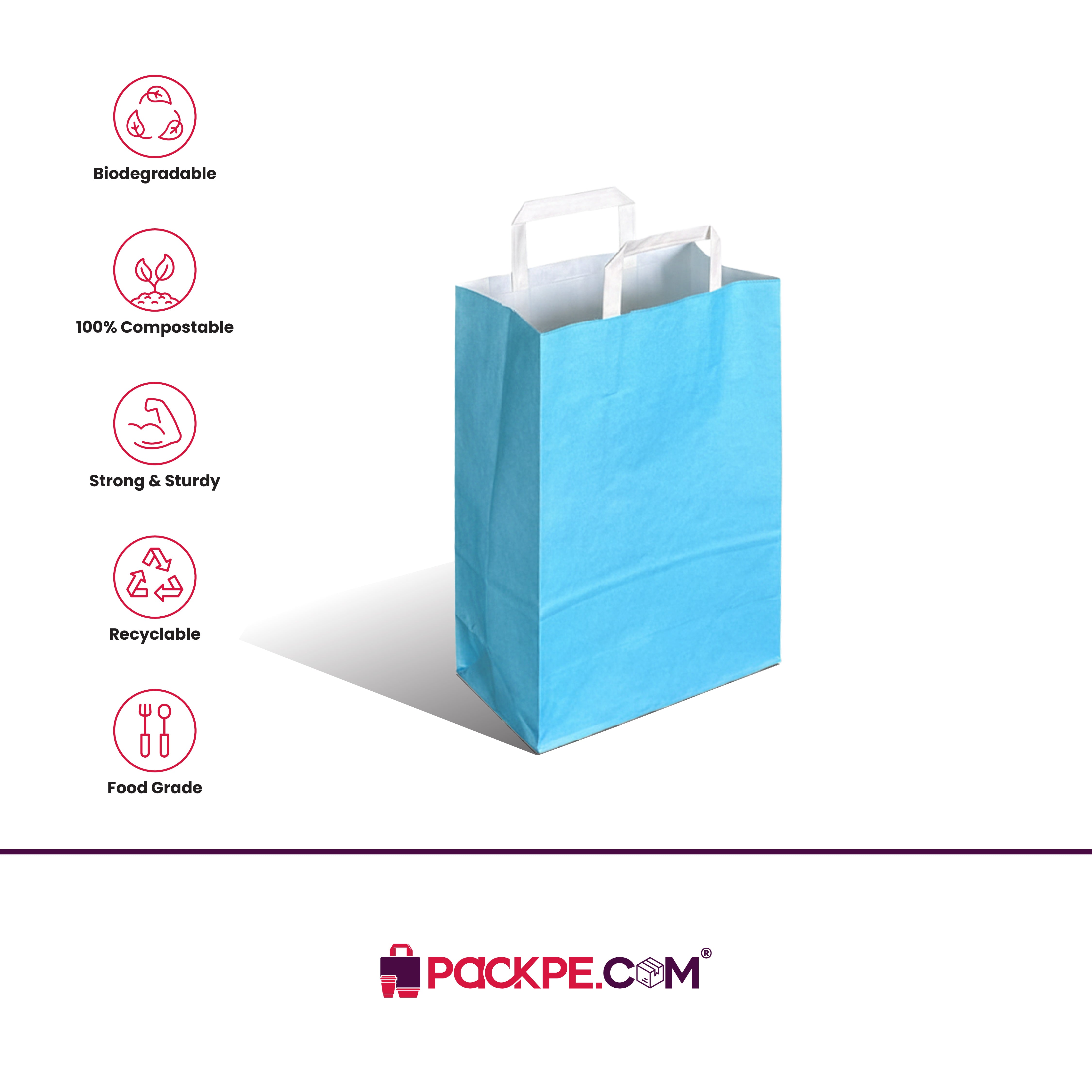 Hotpack Retail Cool Blue Paper Bag 24x12.5x36 cm – Pack of 250 - Packpe.Com