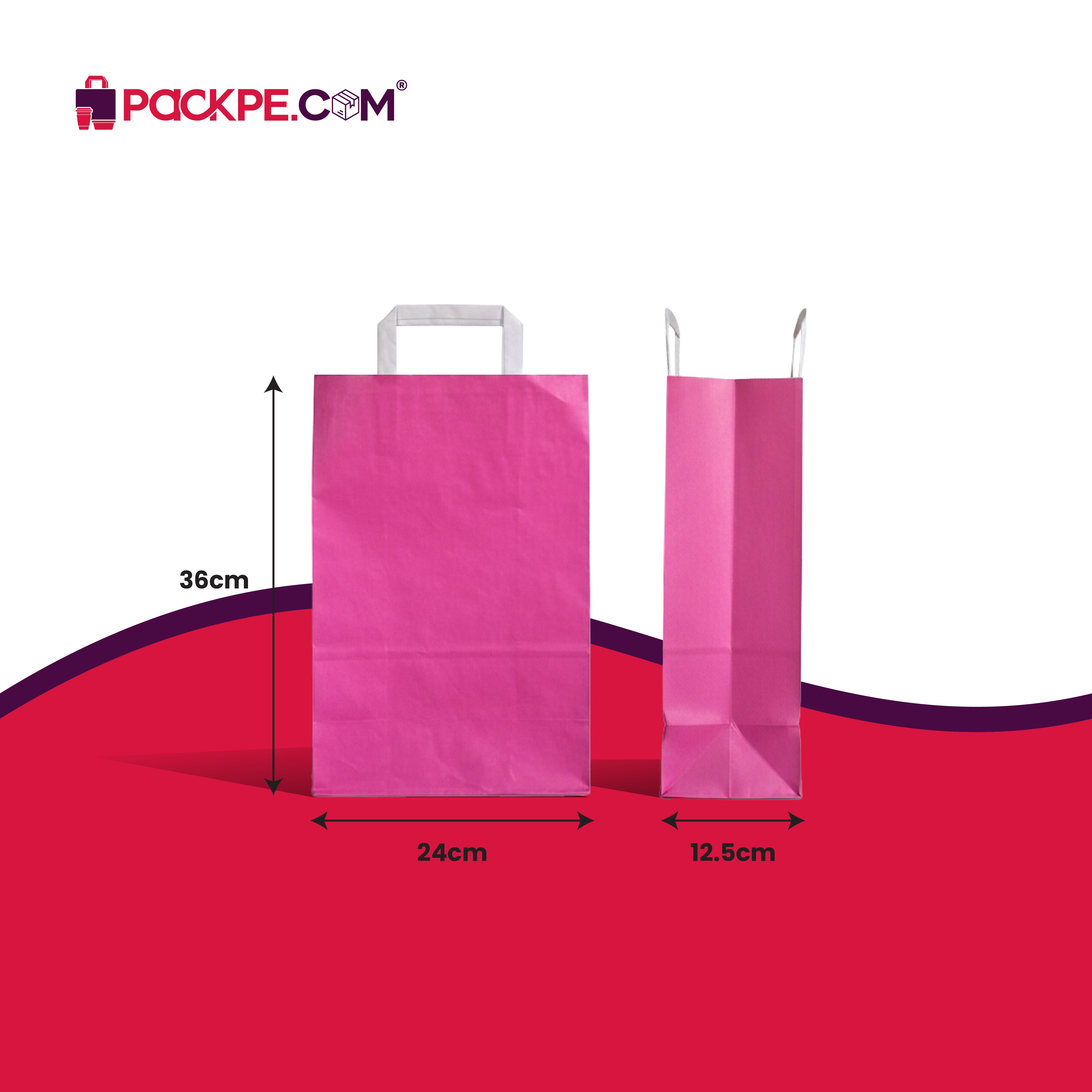 Hotpack Retail Pop Pink Paper Bag 24x12.5x36 cm – Pack of 250 - Packpe.Com
