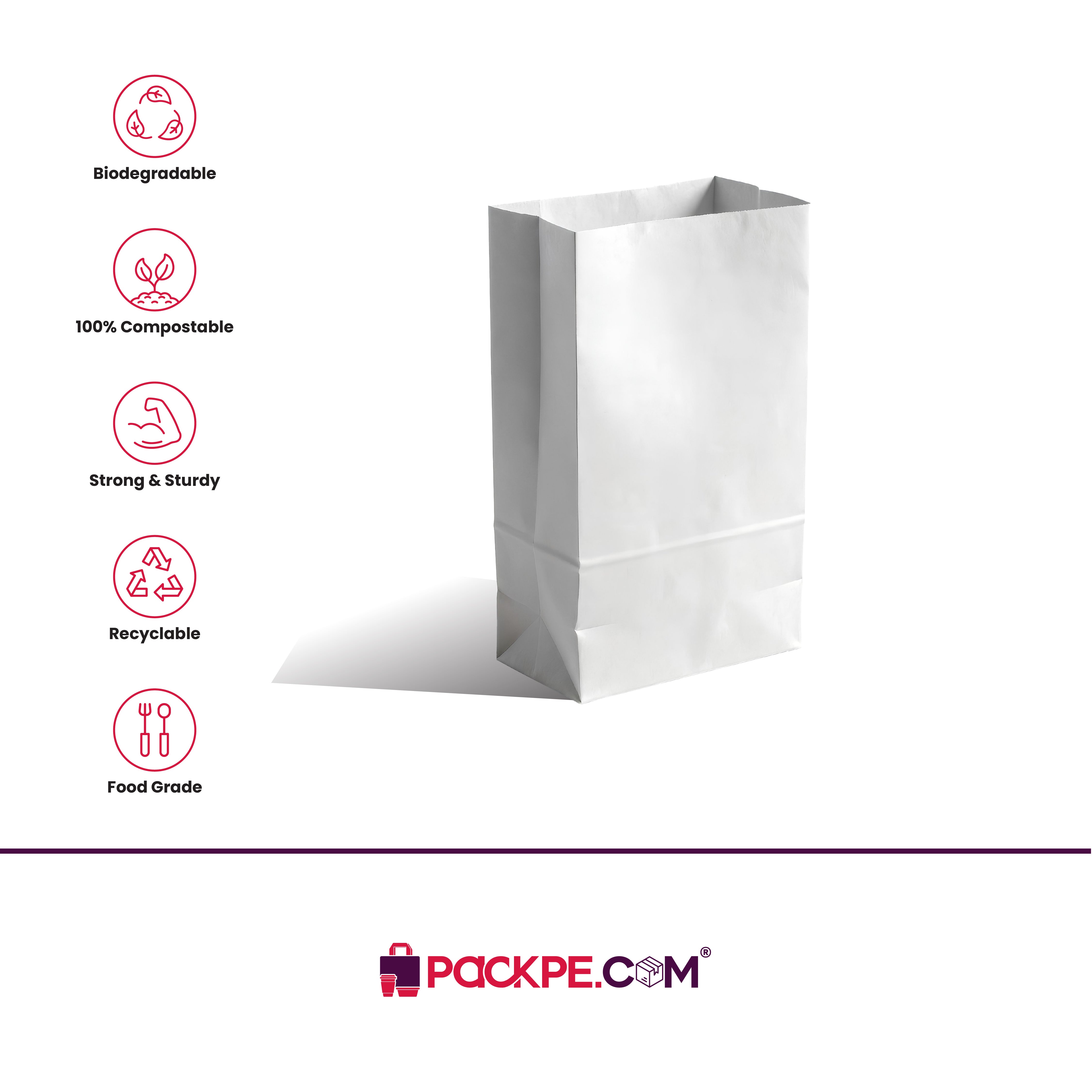Hotpack Square Bottom Bag 12 White 18x11x33.5 cm – Pack of 1000 - Packpe.Com