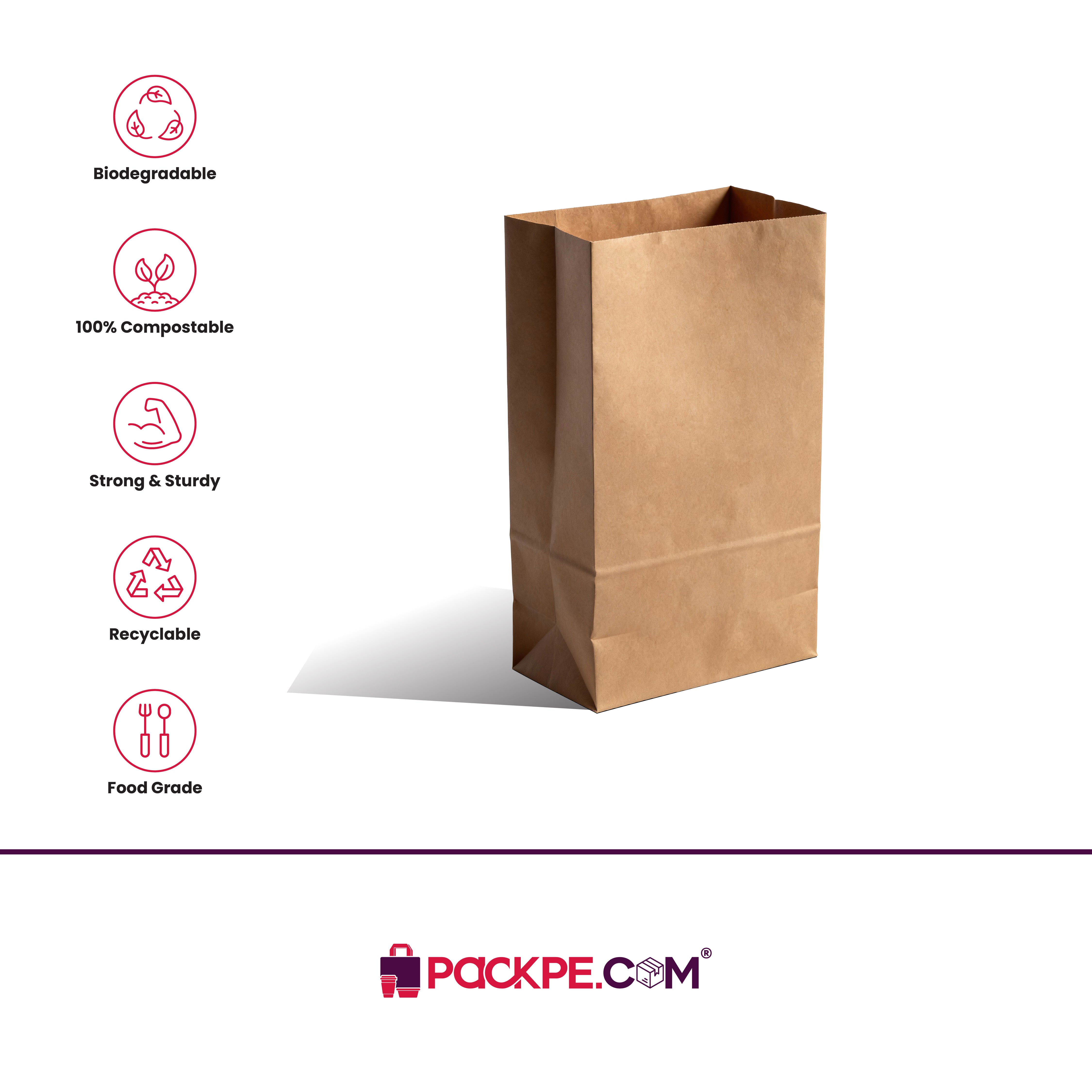 Hotpack Square Bottom Bag 4 Brown 13x8x24 cm – Pack of 2500 - Packpe.Com