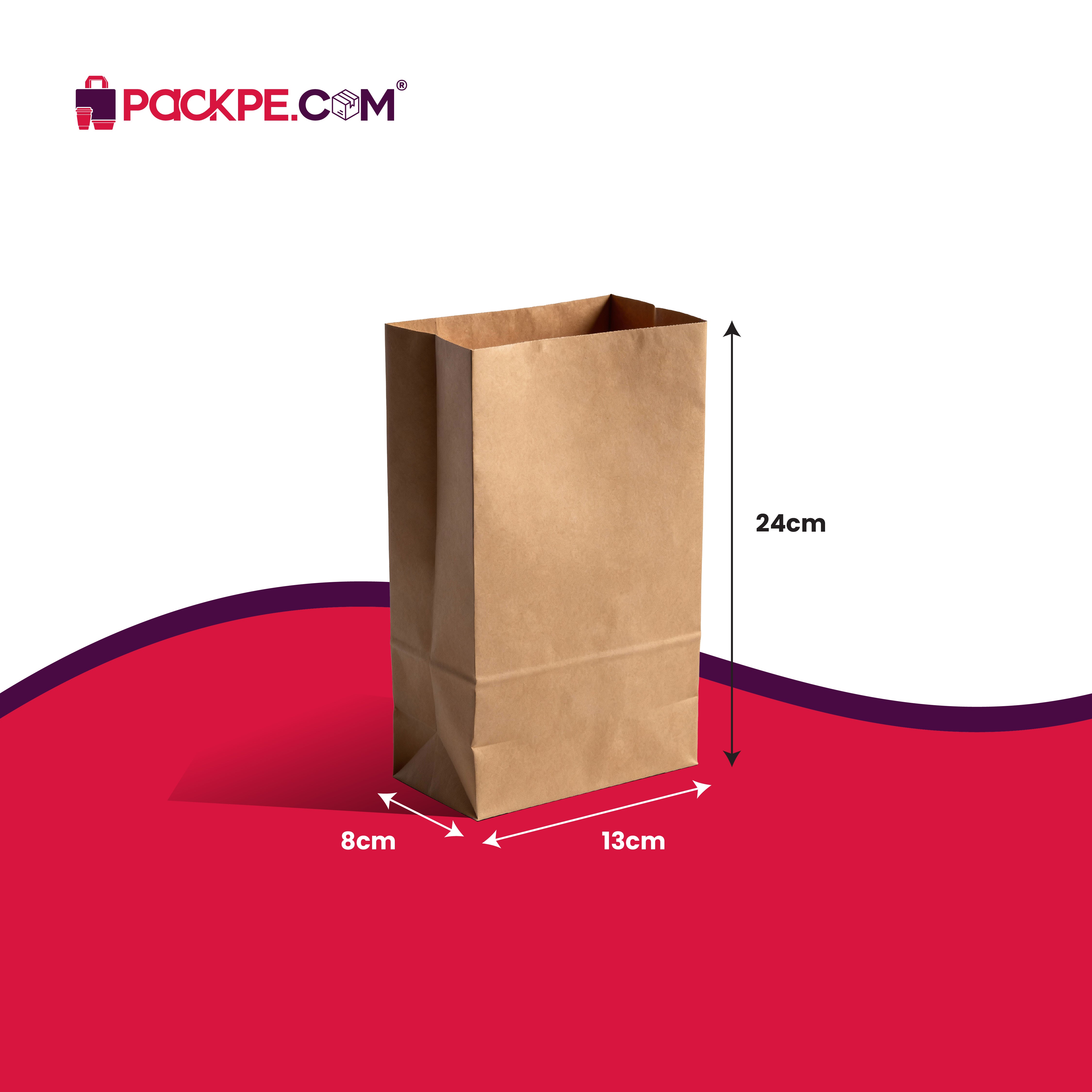 Hotpack Square Bottom Bag 4 Brown 13x8x24 cm – Pack of 2500 - Packpe.Com